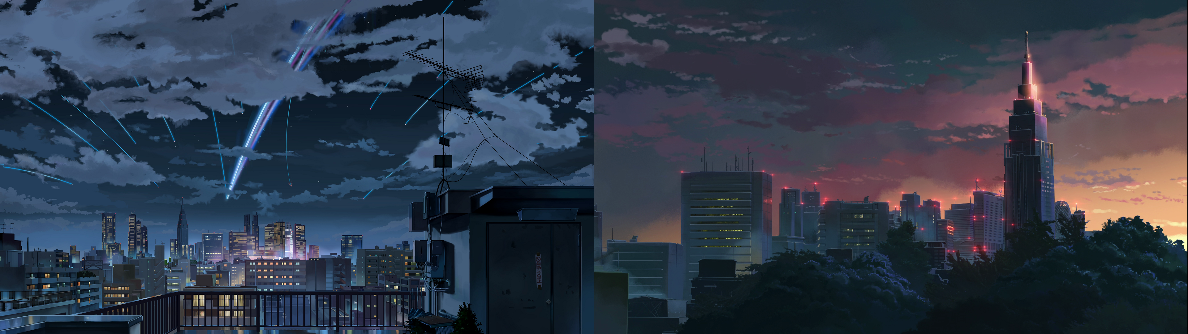Kimi No Na Wa Anime Dual Monitors The Garden Of Words Makoto Shinkai Cityscape 3840x1080