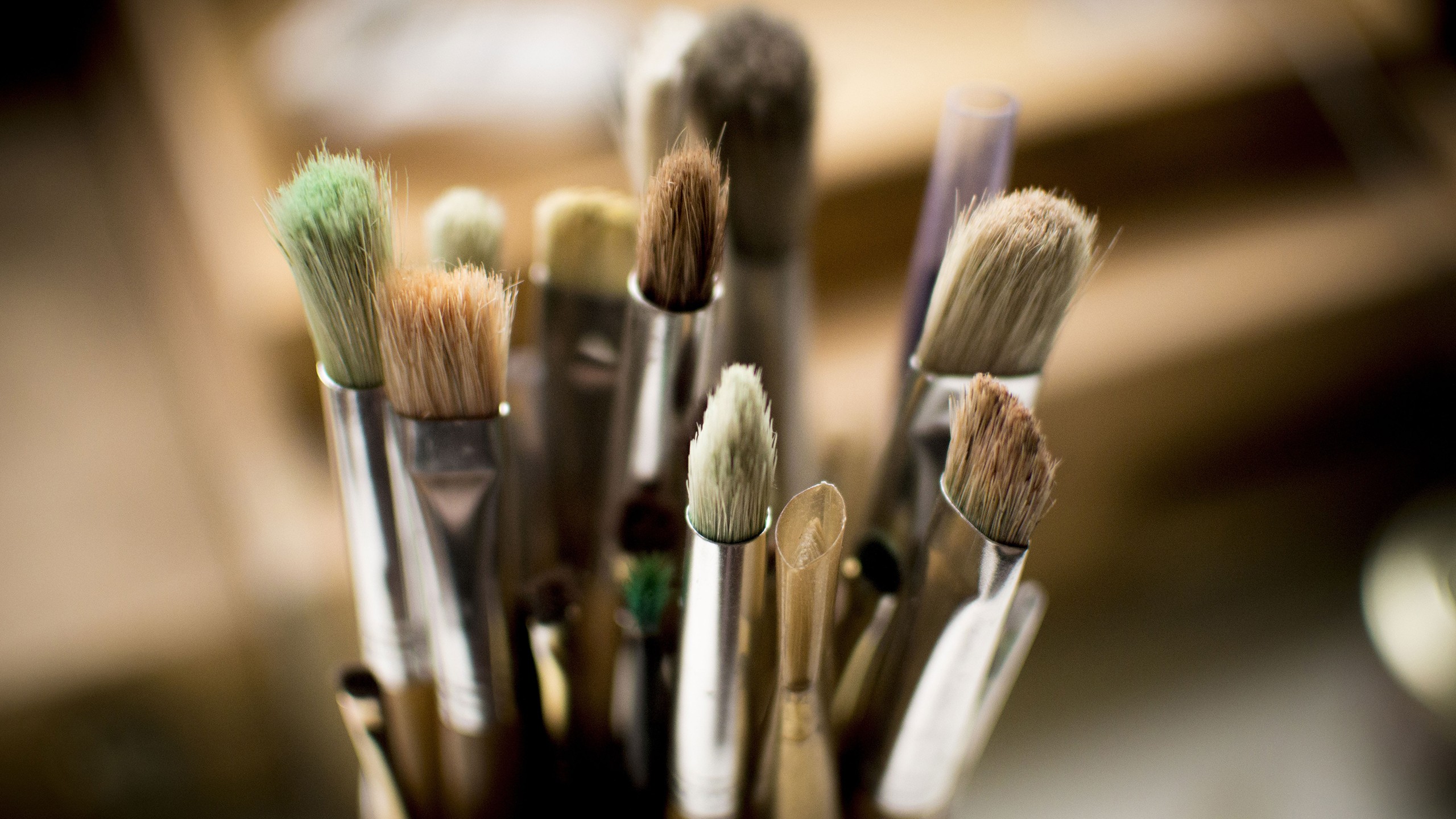 Paintbrushes Depth Of Field Macro Tools Beige 2560x1440