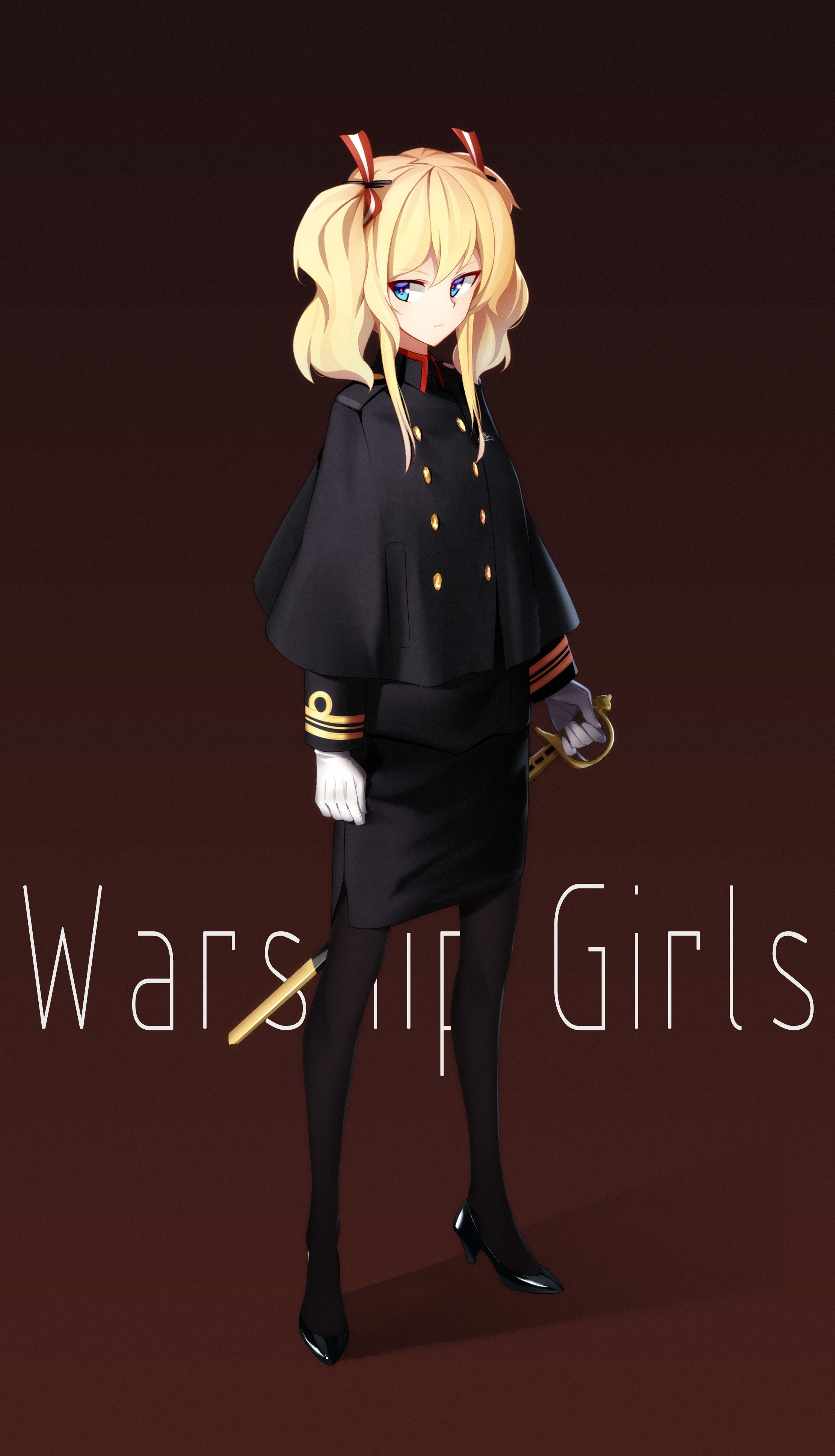 Anime Anime Girls Long Hair Warship Girls Blonde Blue Eyes Uniform Sword Twintails 2223x3876