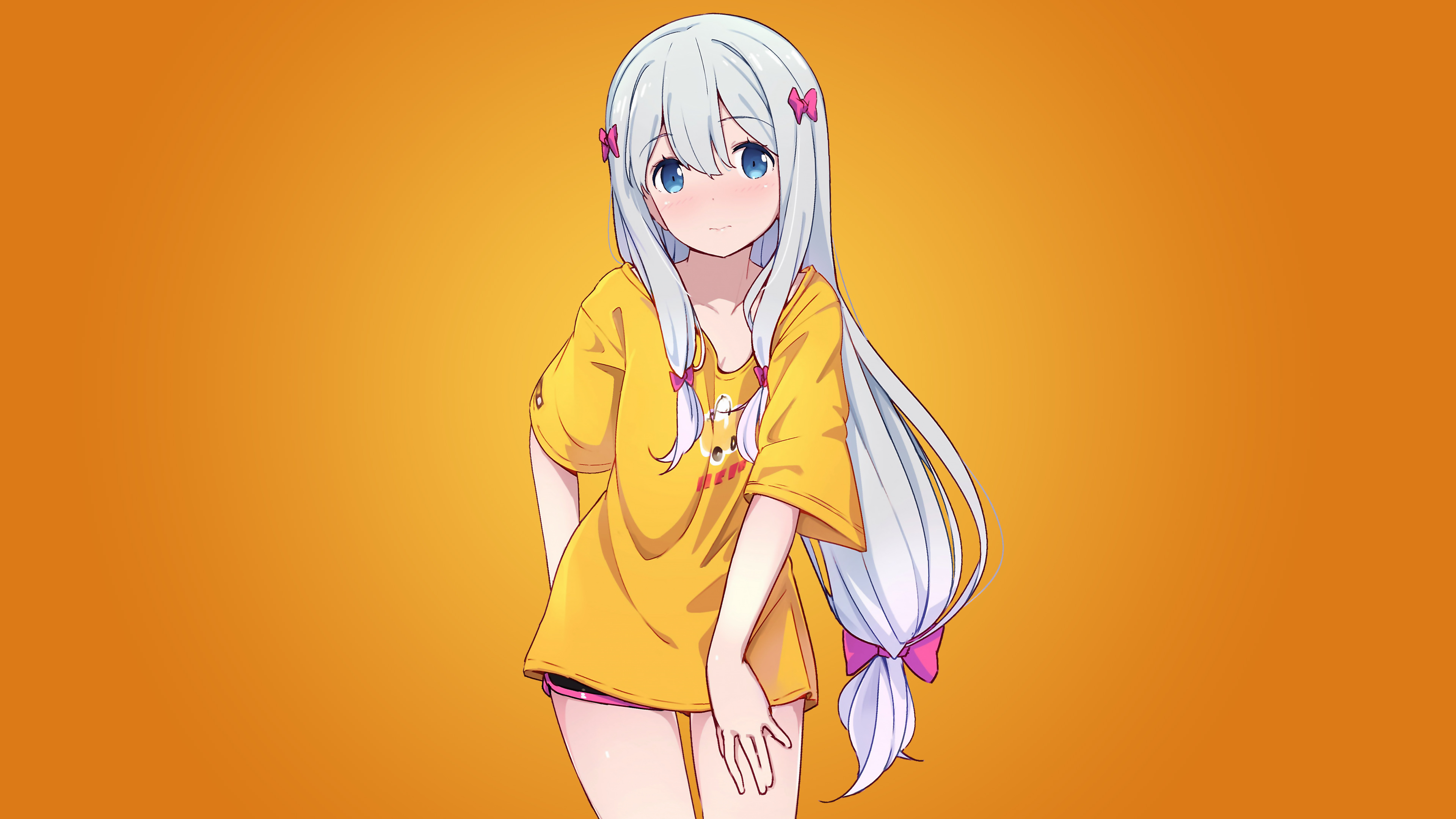 Anime Anime Girls White Skin Izumi Sagiri Eromanga Sensei White Hair Yellow Orange Fan Art Blue Eyes 3840x2160