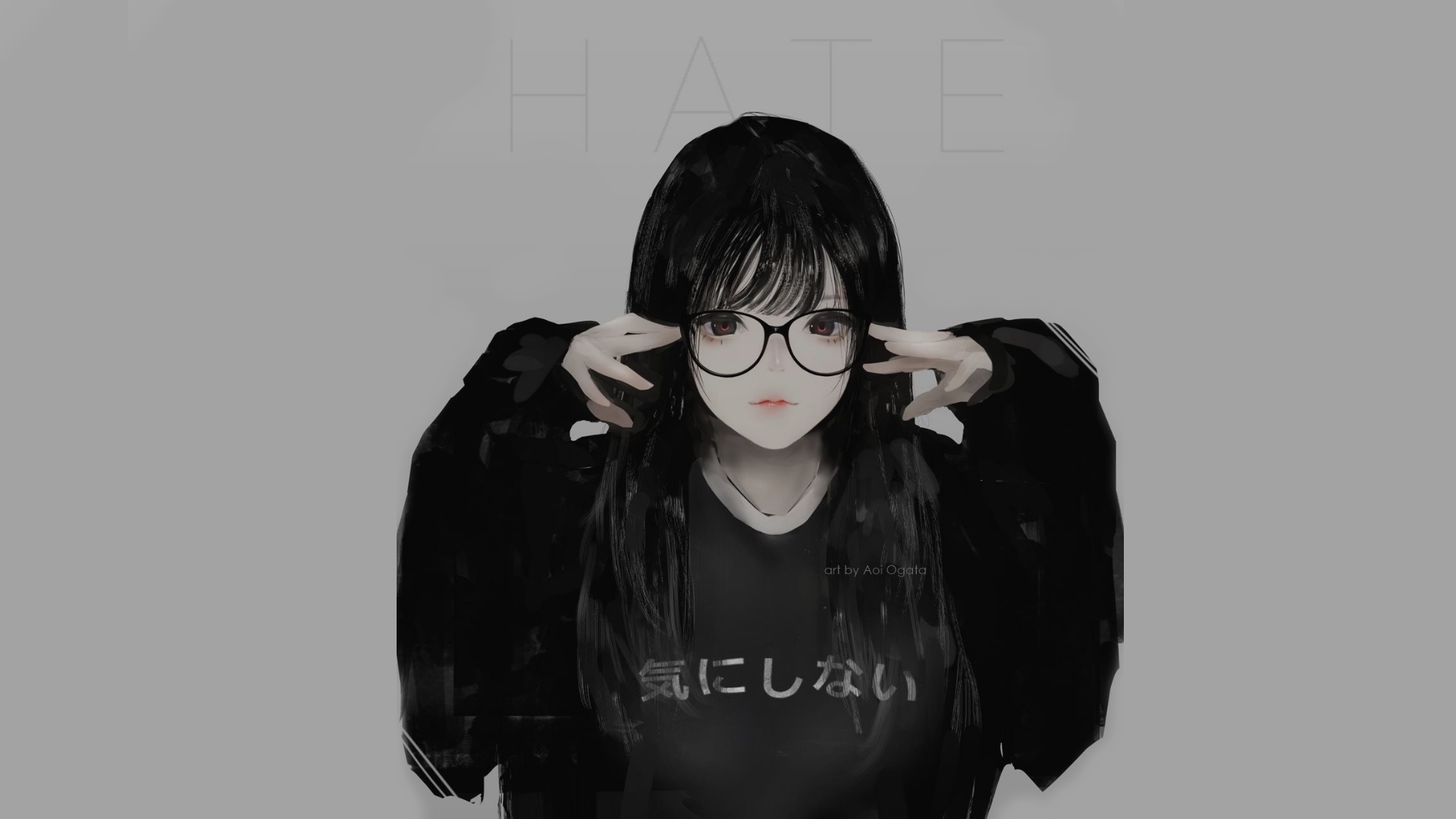Aoi Ogata Digital Art Artwork Illustration Simple Background Black Clothing Minimalism Hate Chan Wom 1920x1080
