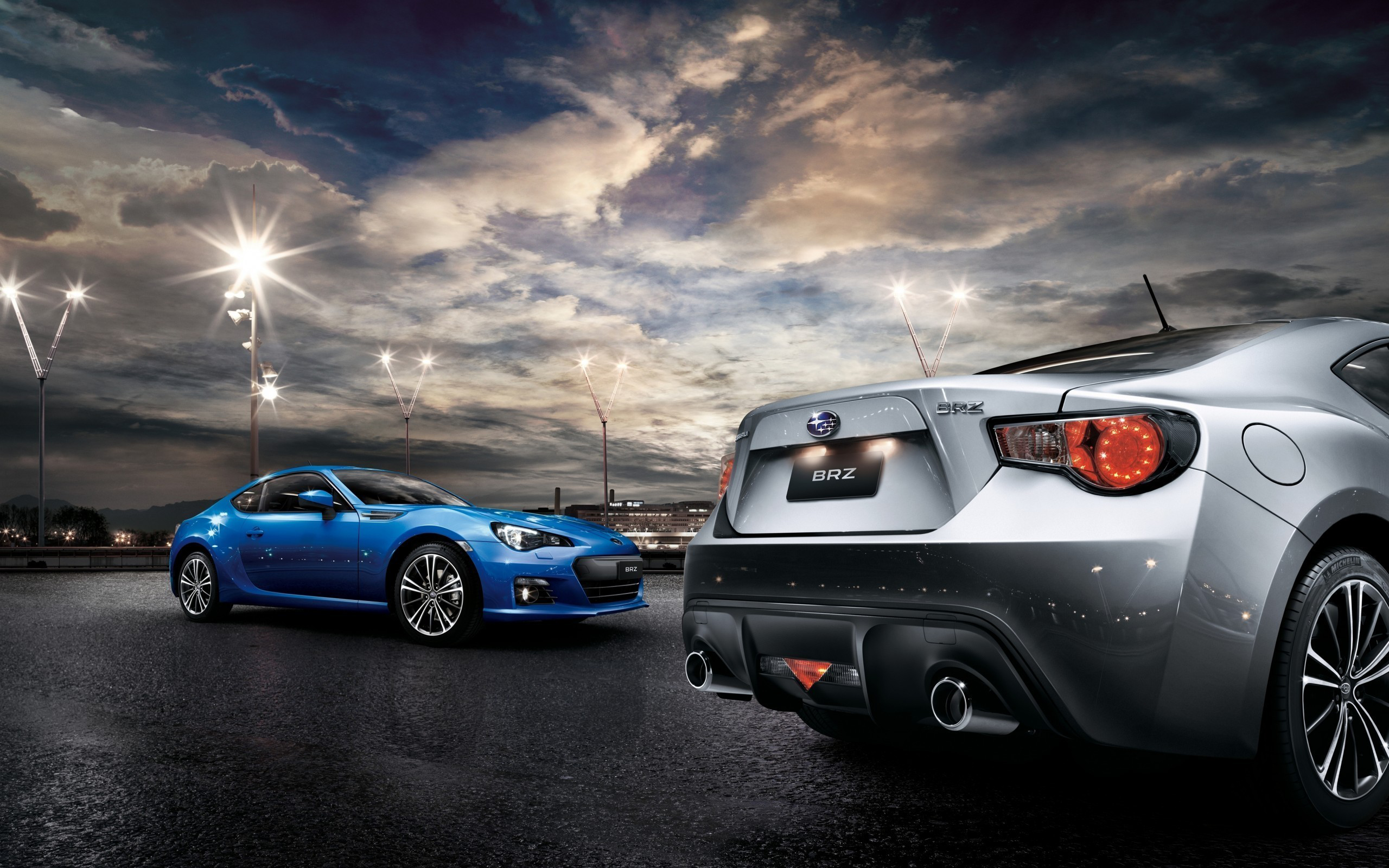 Subaru BRZ Race Tracks Sunset Clouds Vehicle Car Lights Front Angle View Toyobaru Subaru 2560x1600