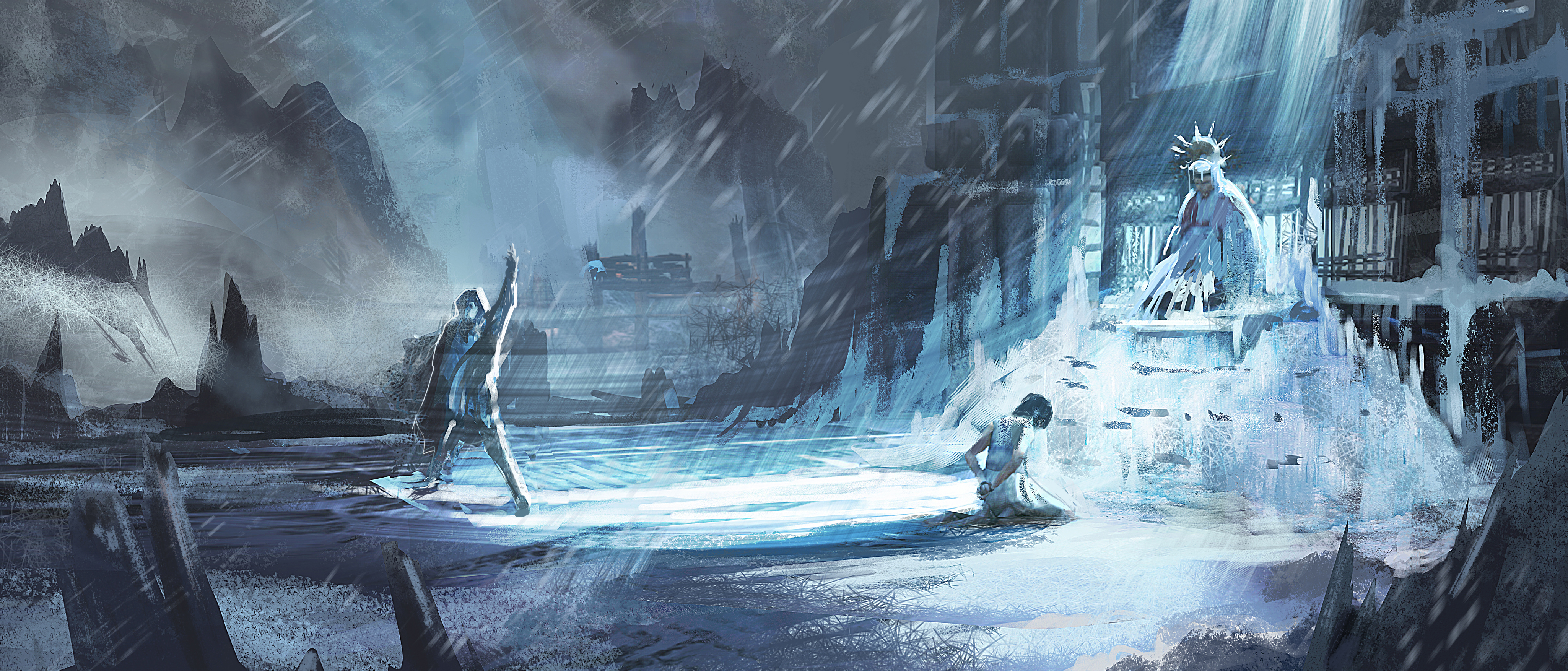 Tomb Raider 2013 Throne Woman Frost Snowfall 4100x1755