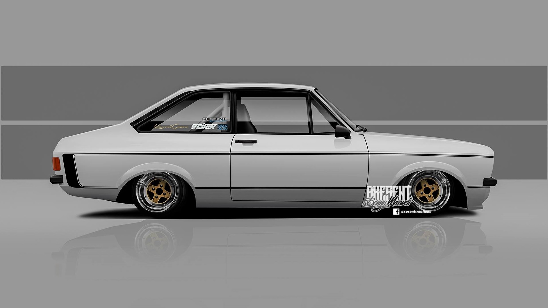 Axesent Creations Ford Escort Mkii Render Ford British Cars Side View White Cars 1920x1080