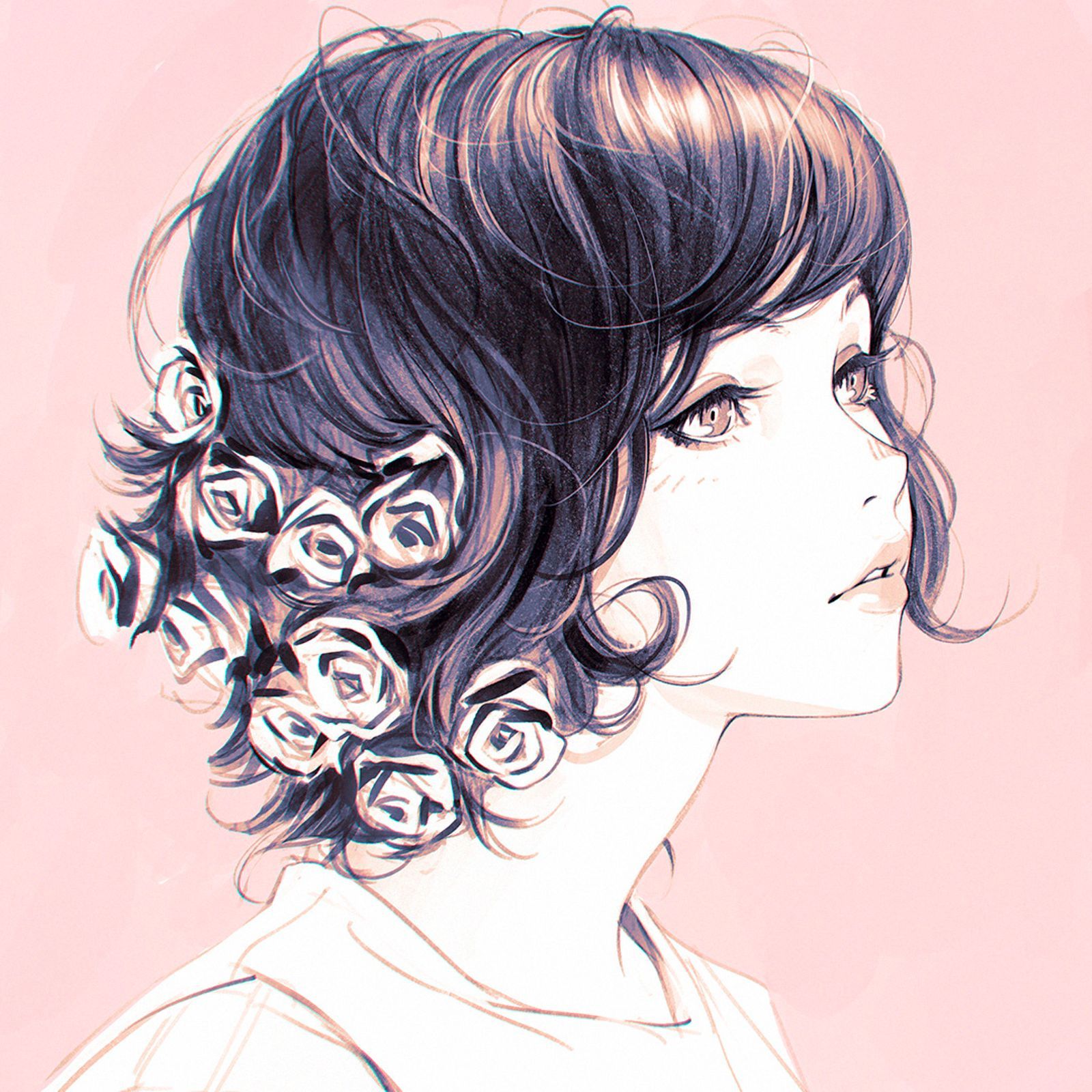 Women Flower In Hair Flowers Black Hair Portrait Ilya Kuvshinov 1600x1600