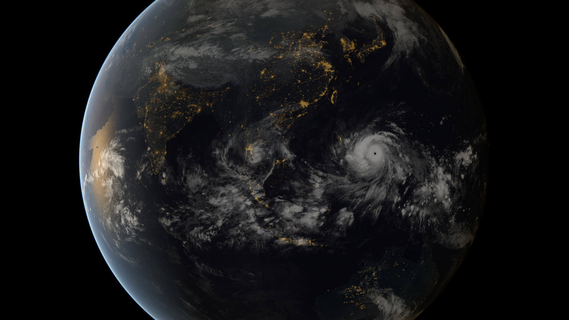 Earth Hurricane Night Space Clouds Asia Storm 1920x1080