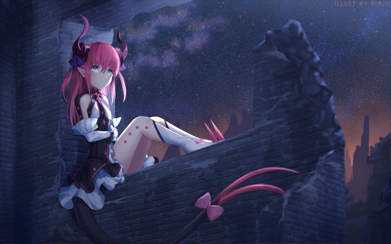 Boots Dress Fate Extra Fate Series Gray Eyes Horns Knee Highs Long Hair Night Pink Hair Pointed Ears 1280x800