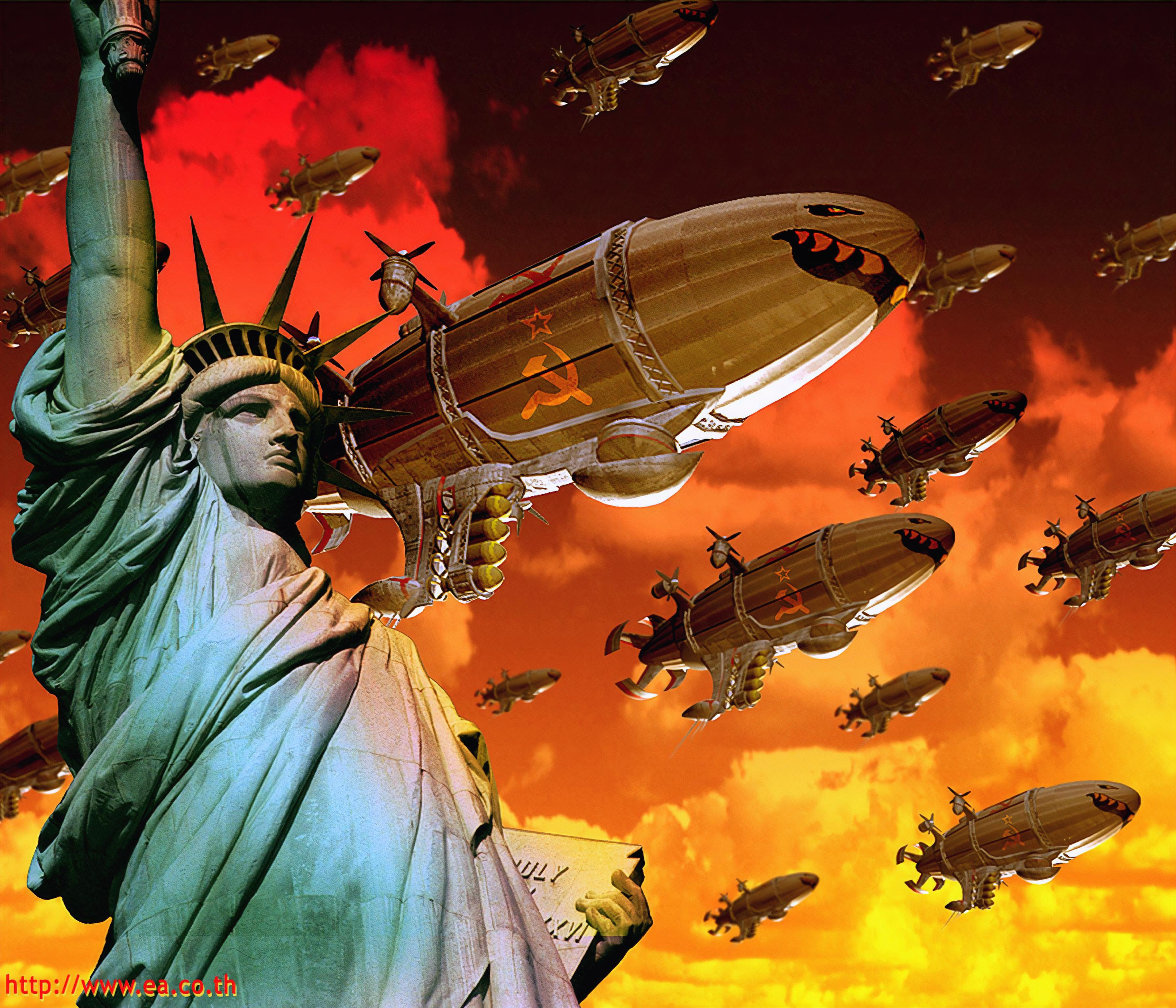 Command Conquer Red Alert 2 Statue Of Liberty USSR Zeppelin 3584x3072