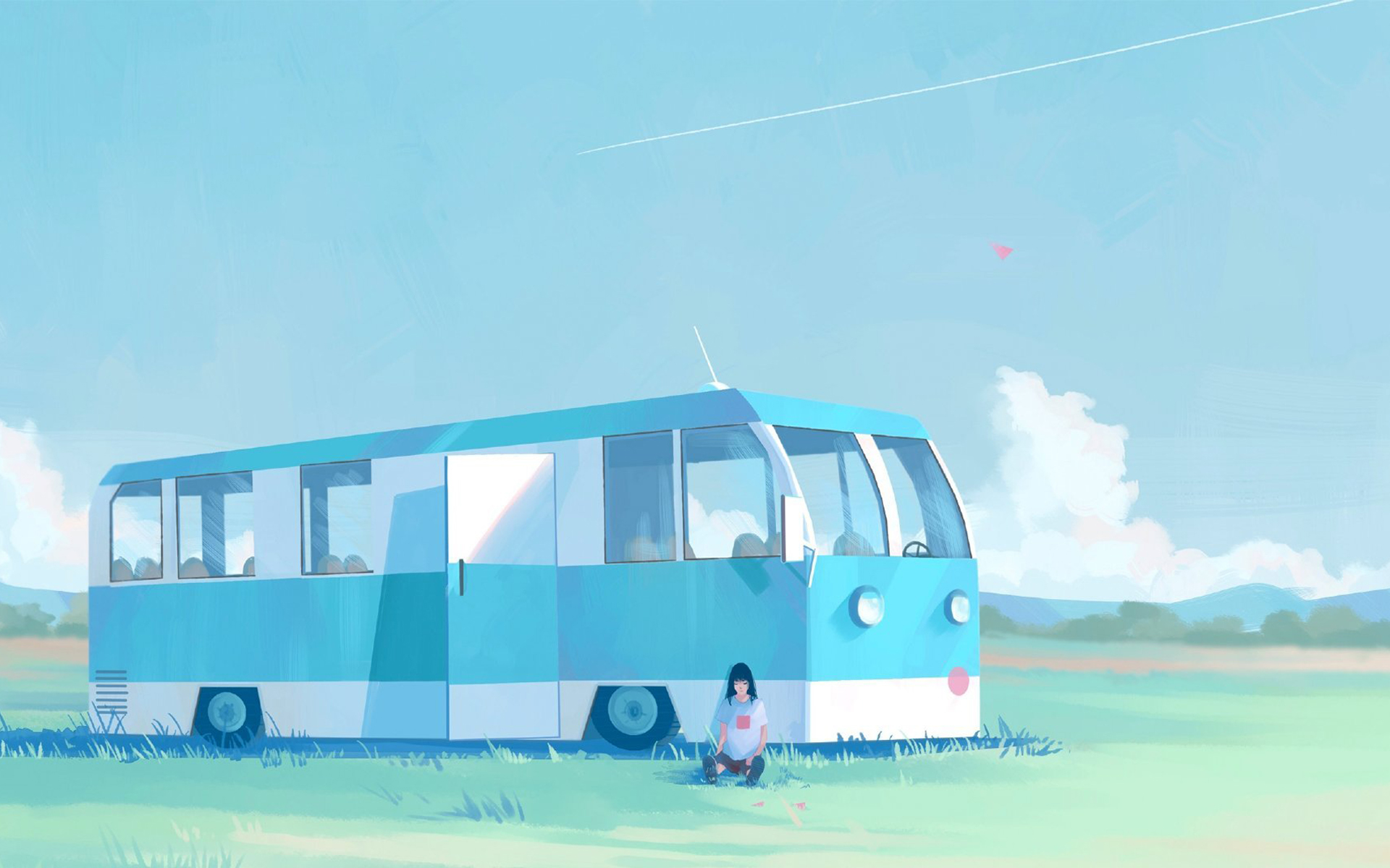 Anime Artwork Buses Vehicle Outdoors Anime Girls 1920x1200