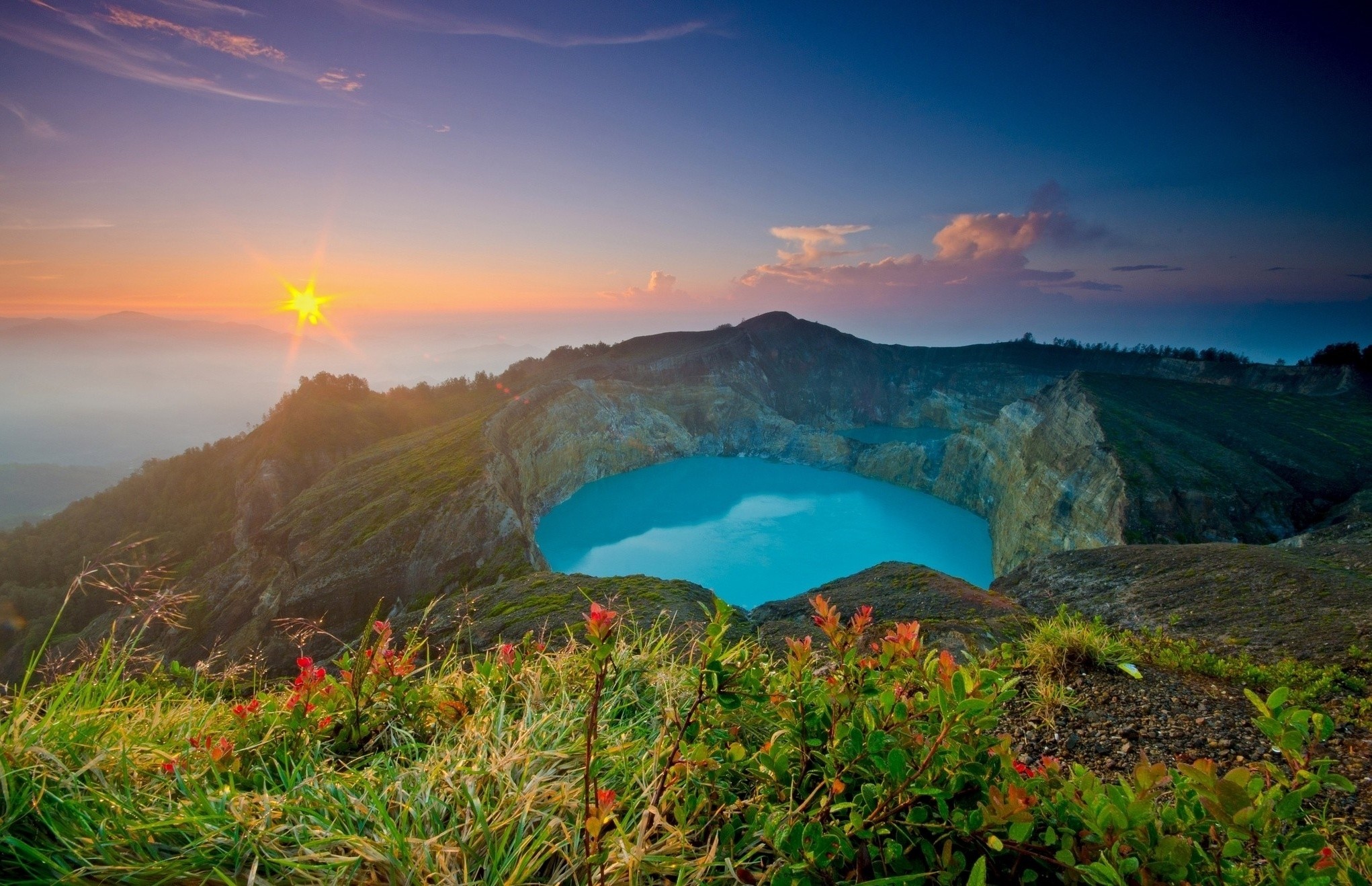 Earth Nature Lake Flower Landscape Azores Portugal 2042x1318