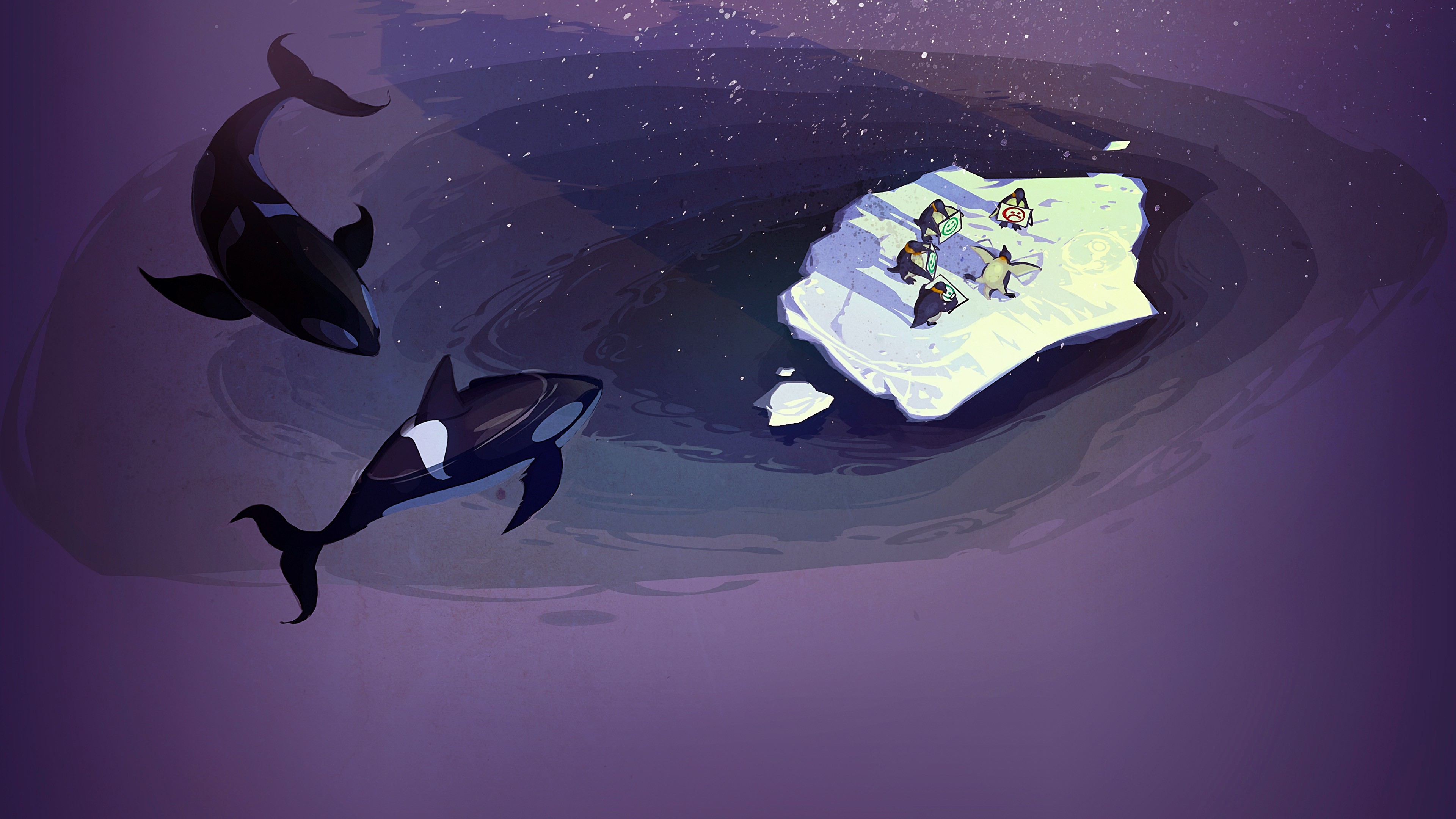 Steam Software Concept Art Penguins Orca Sea Humor Purple Violet 3840x2160