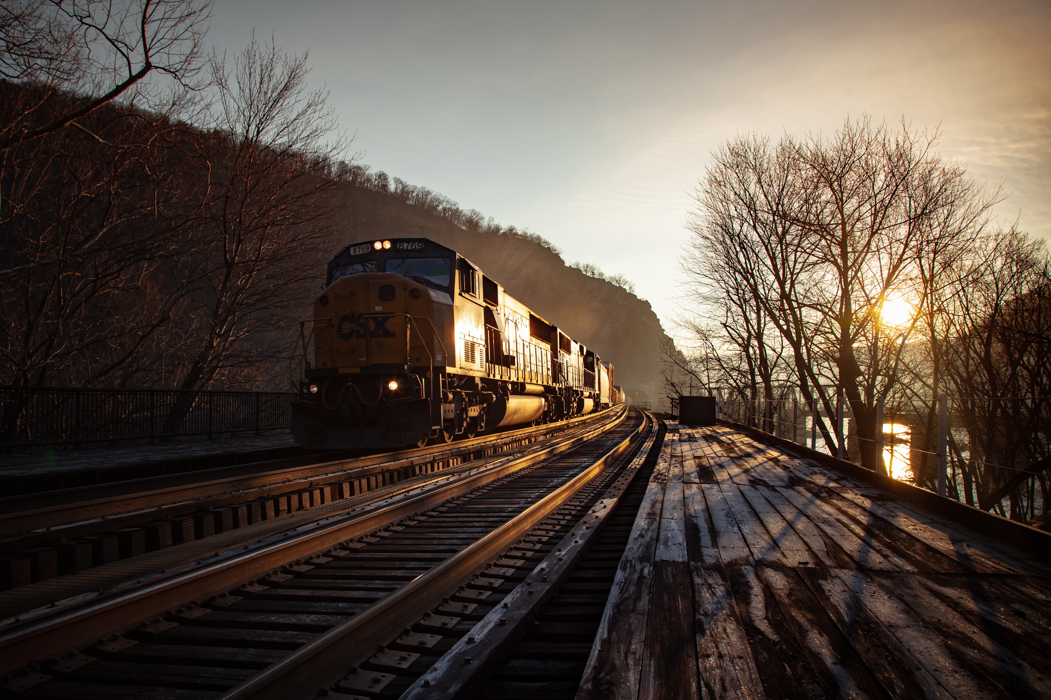 Outdoors Dark Train Vehicle Railway Railroad Track 2048x1365