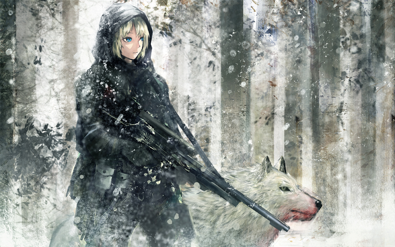 Anime Anime Girls Wolf Snow Forest Snipers 1680x1050