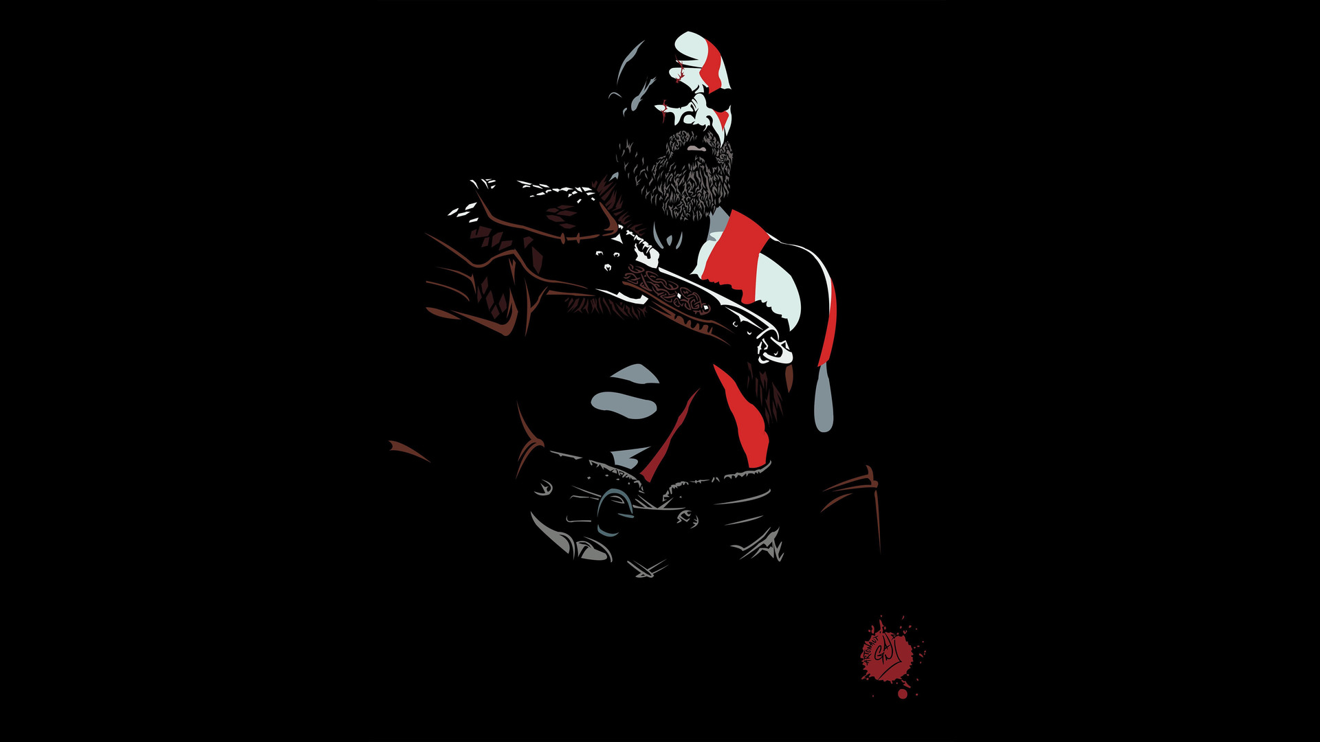 God Of War Game Poster Video Game Art Fantasy Men Video Games Warrior Simple Background Black Red Be 1920x1080