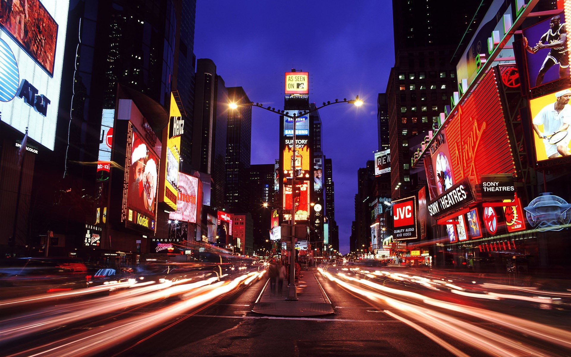 Times Square New York City Neon Lights Light Trails Street 1920x1200