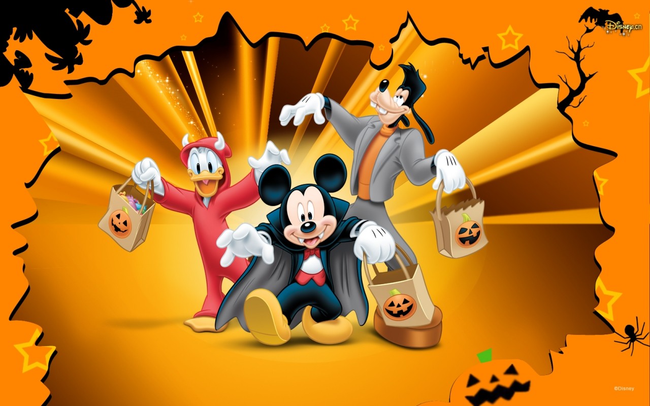 Halloween Disney Orange Donald Duck Mickey Mouse Goofy 1280x800