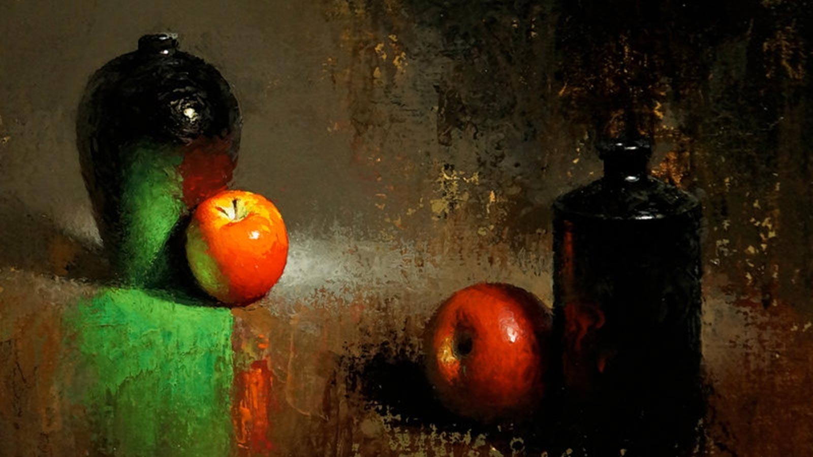 Painting Classic Art Oil Painting Jars Apples Brown Artwork 1600x900
