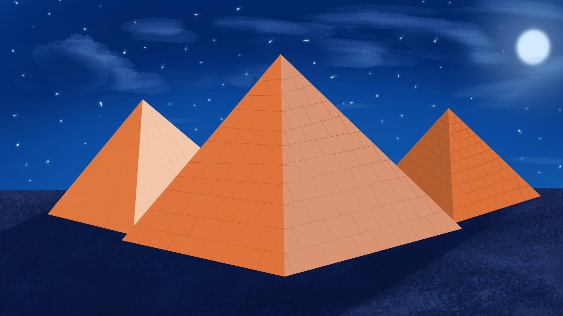 Pyramid Perspective Night Sky Clouds Moon 1920x1080