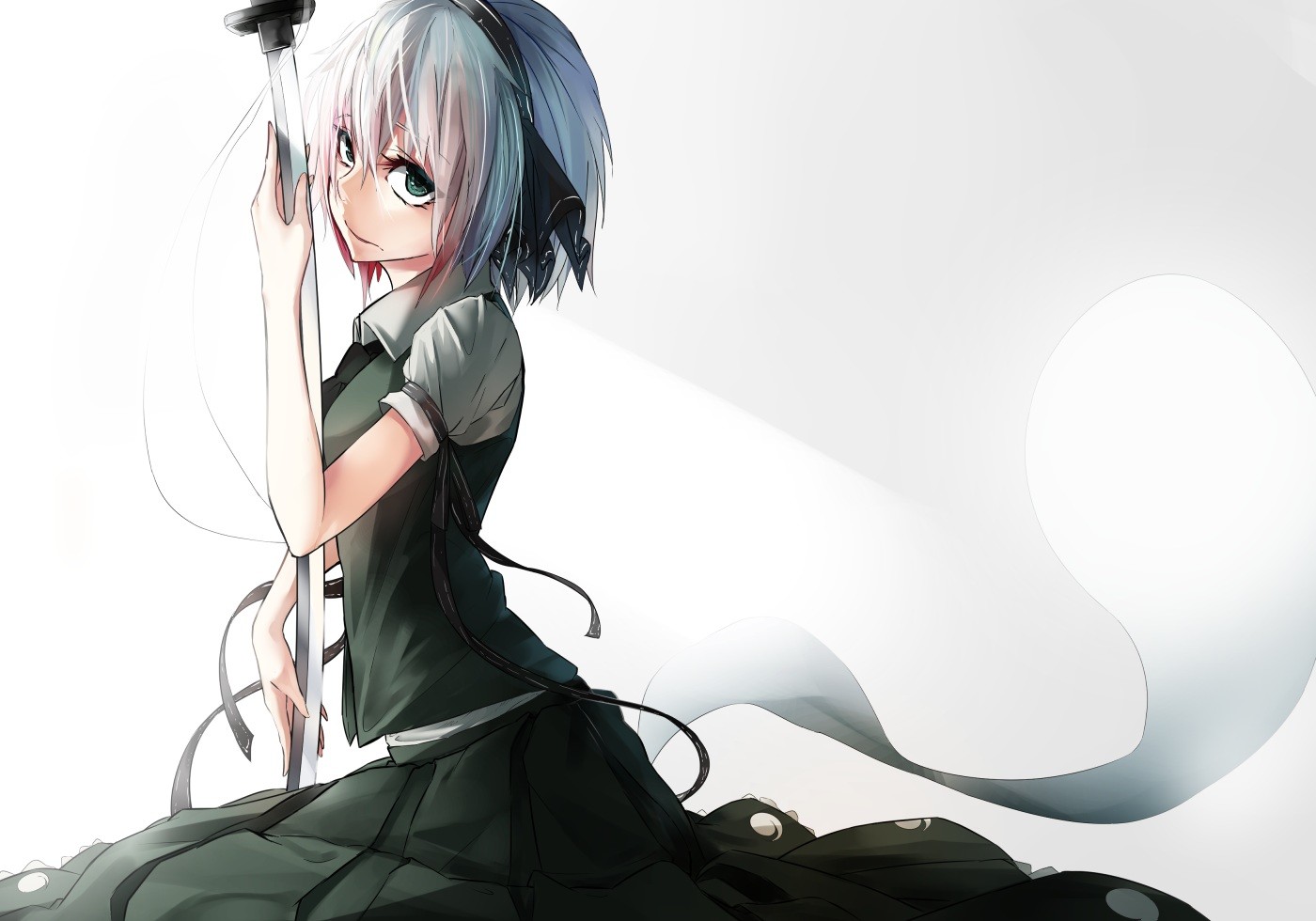 Anime Anime Girls Short Hair Touhou Konpaku Youmu Myon Headband Katana Skirt Sword Tie Weapon 1400x980