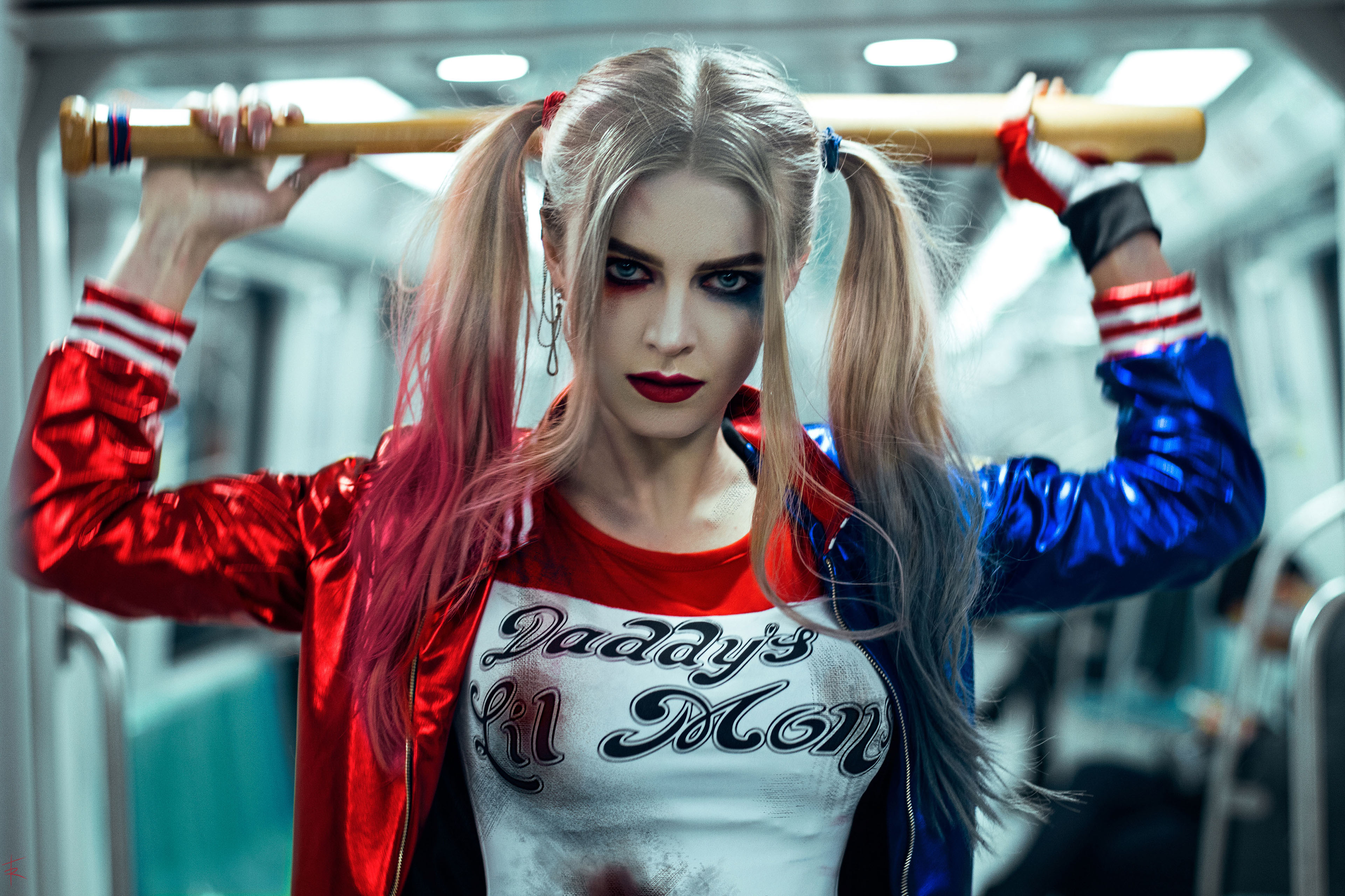 Harley Quinn Suicide Squad Cosplay Subway Baseball Bat Pigtails Tim Rise 3840x2560