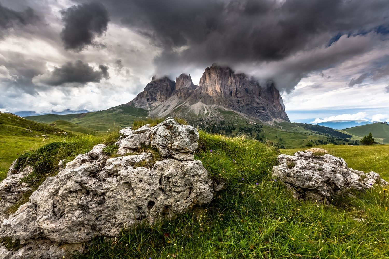 Photography Landscape Nature Grass Mountains Clouds Spring Dolomites Mountains Italy 1500x1000