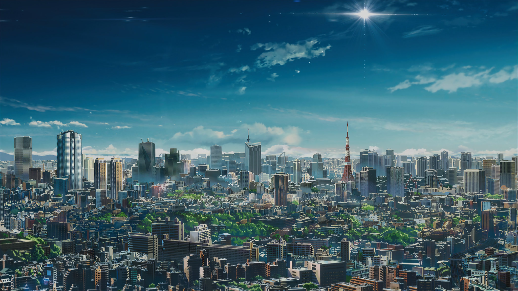 Anime Landscape Urban Sky Clouds City Tokyo Tokyo Tower 2048x1152