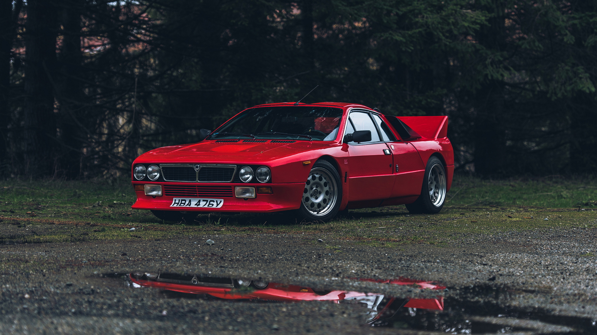 Lancia 037 Rally Cars Red Cars Italian Cars Puddle Reflection Front Angle View Car 1920x1080
