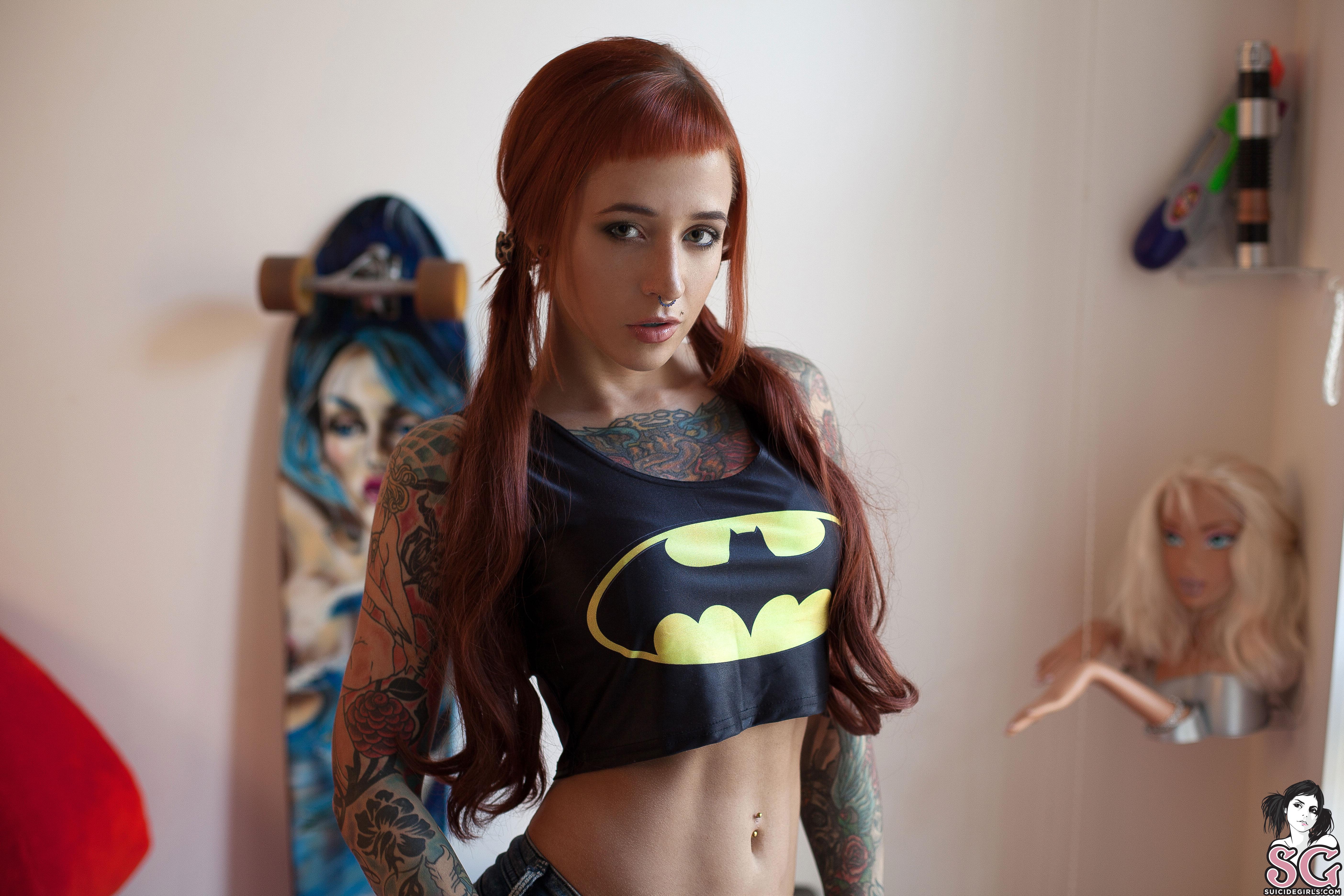 Women Tattoo Batman Nerds Redhead 5616x3744