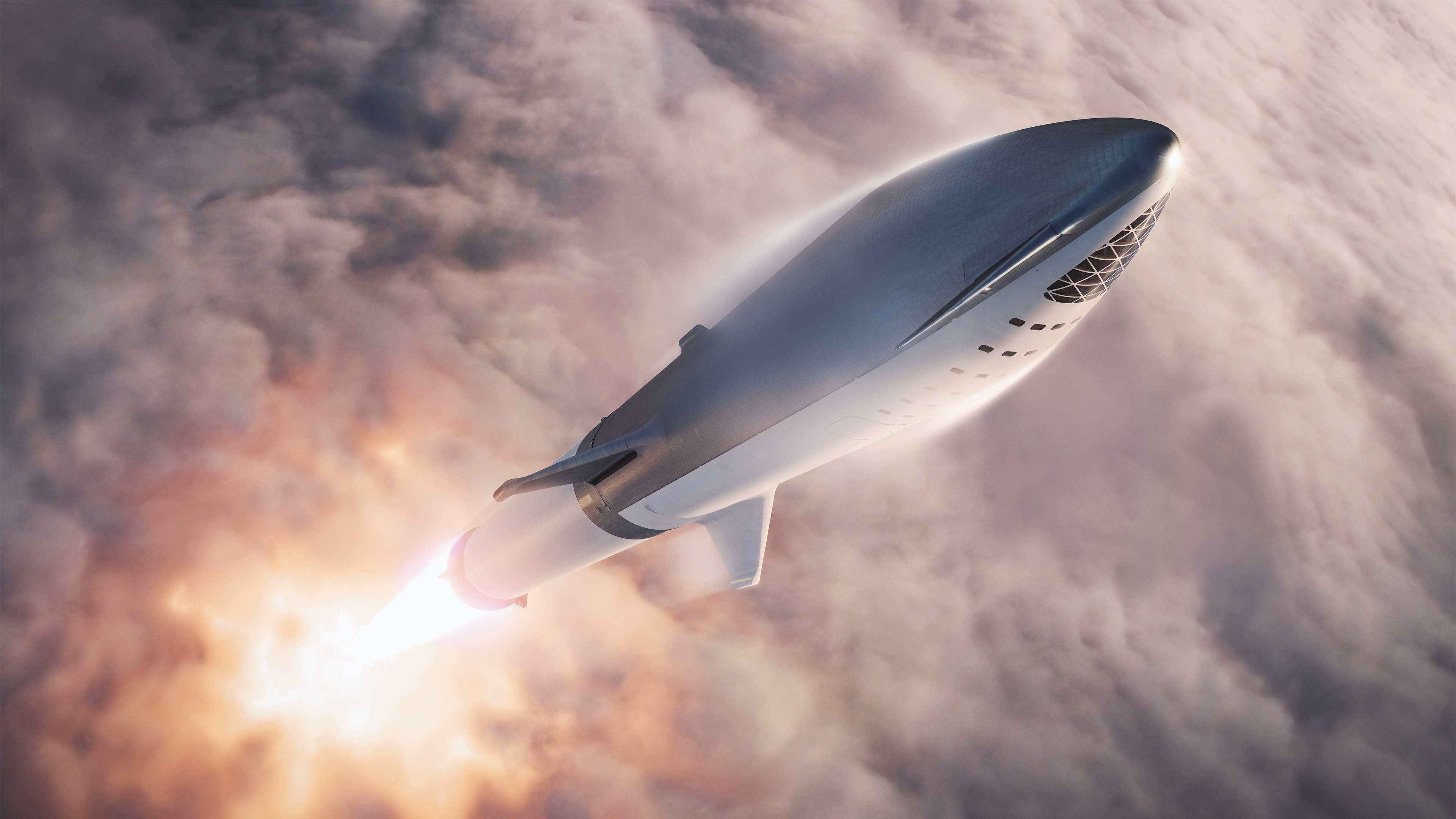 SpaceX Spaceship Rocket Clouds Vehicle 3840x2160