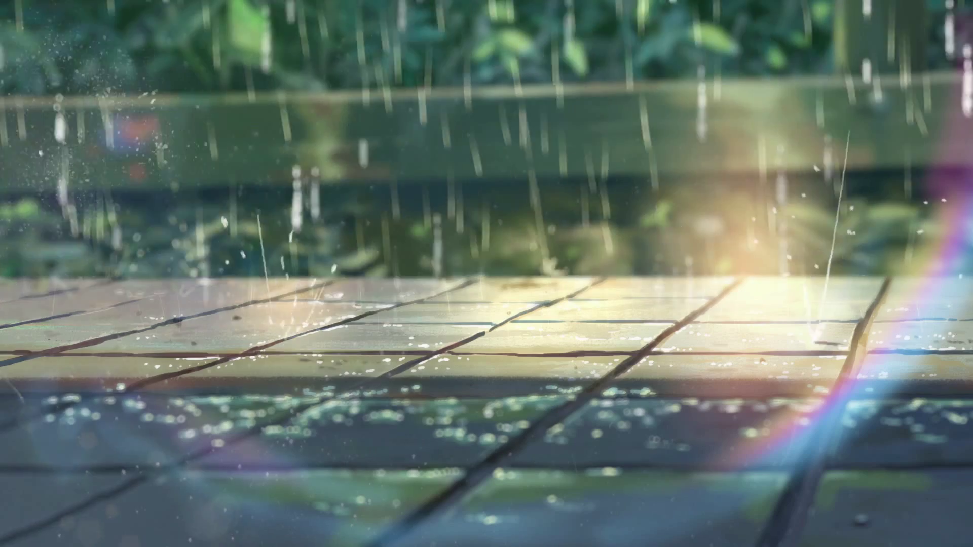 Makoto Shinkai The Garden Of Words Rain Rainbows Pavements 1920x1080