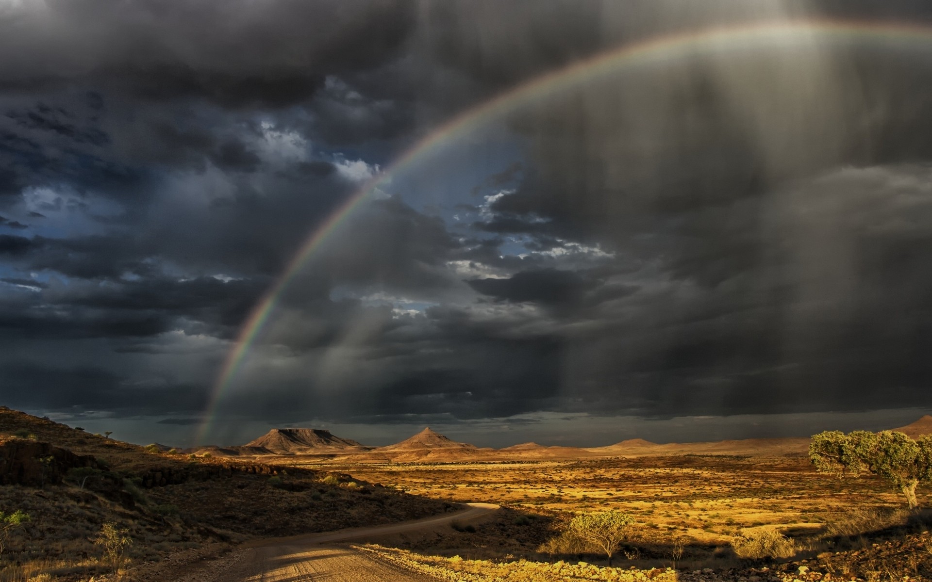 Nature Landscape Rainbows Clouds Road Sunset Namibia Hills Steppe 1920x1200