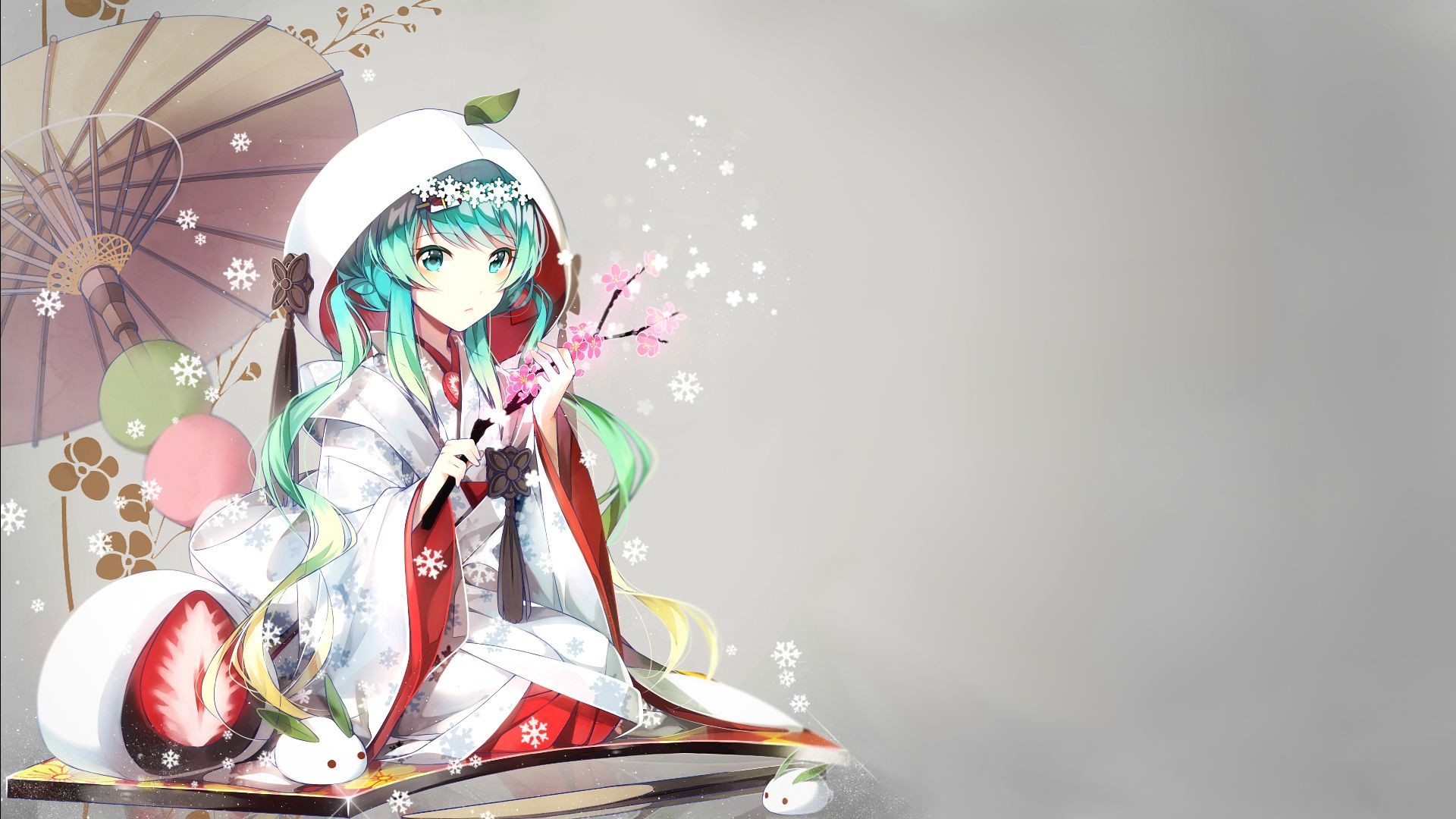 Anime Girls Hatsune Miku Vocaloid Traditional Clothing Yuki Miku Anime 1920x1080