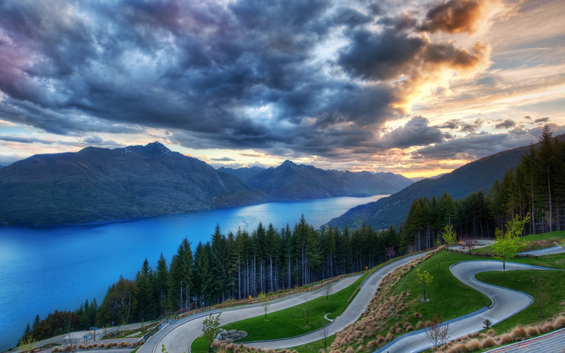 Nature Landscape Clouds Road Mountains Photography Trees River New Zealand Queenstown Without People 1920x1200