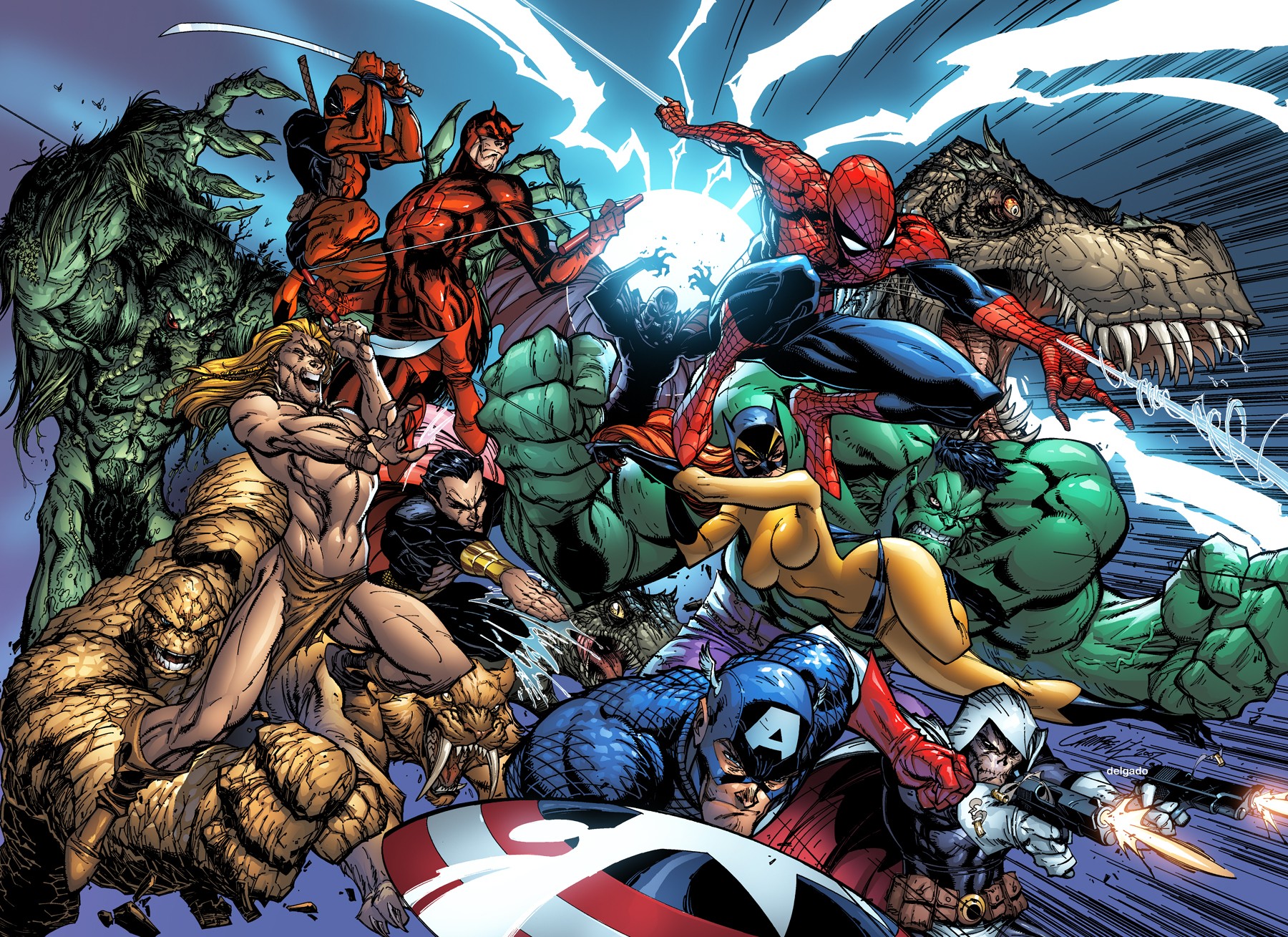 Marvel Comics Superhero Captain America Hulk Deadpool Thing Spider Man Dr Strange 1800x1309