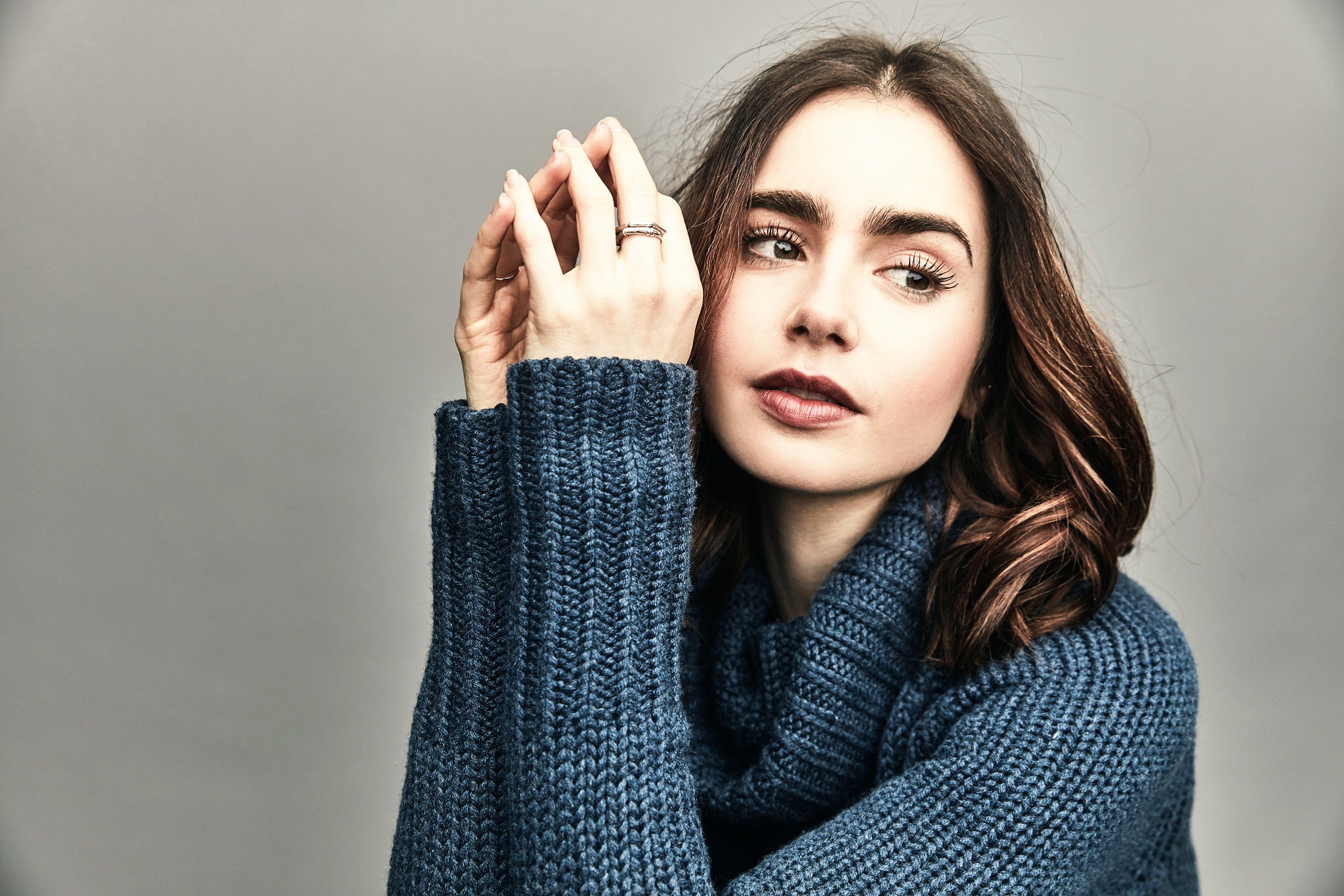 Women Sweater Brunette Eyebrows Long Eyelashes Pullover Young Woman 2048x1365