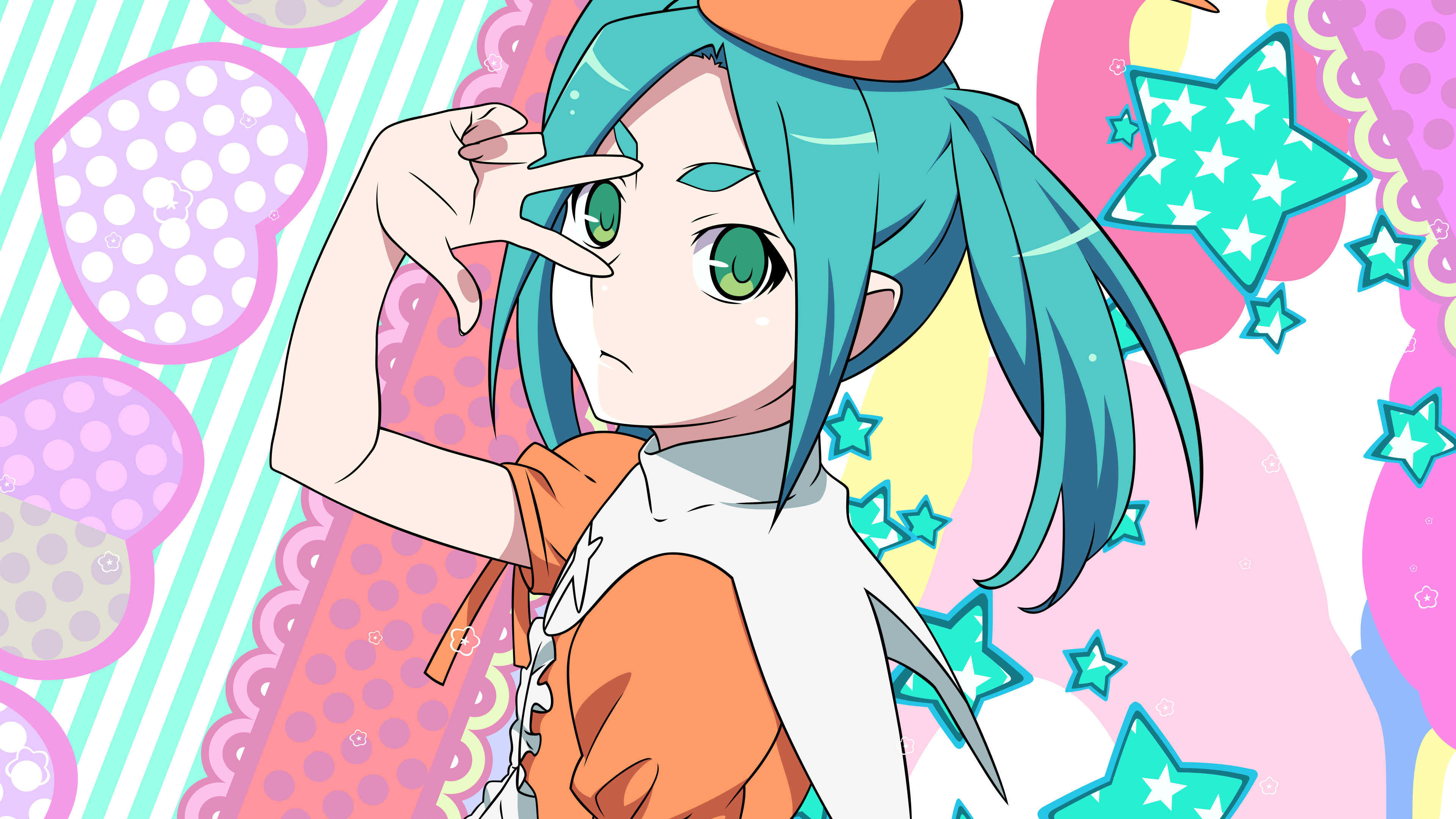 Anime Anime Girls White Skin Blue Hair Ononoki Yotsugi Monogatari Series Green Eyes Pink Dress Cyan  3840x2160