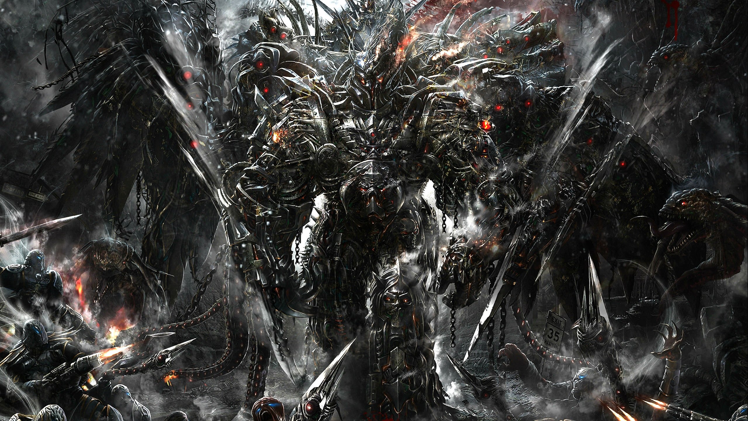 Dark Fantasy Men Machine Futuristic Futuristic Armor Armor Digital Art Red Eyes Science Fiction 2560x1440