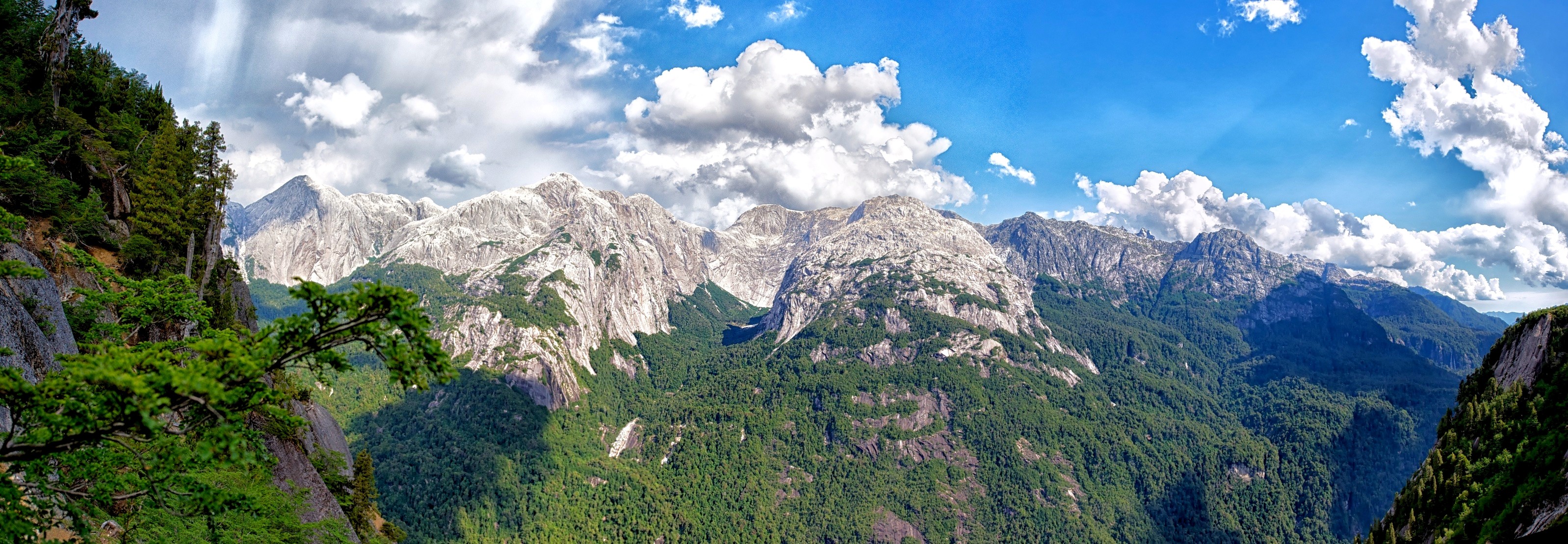Mountains Panoramas Forest Clouds Chile Valley Cliff Summer Nature Landscape 3196x1110