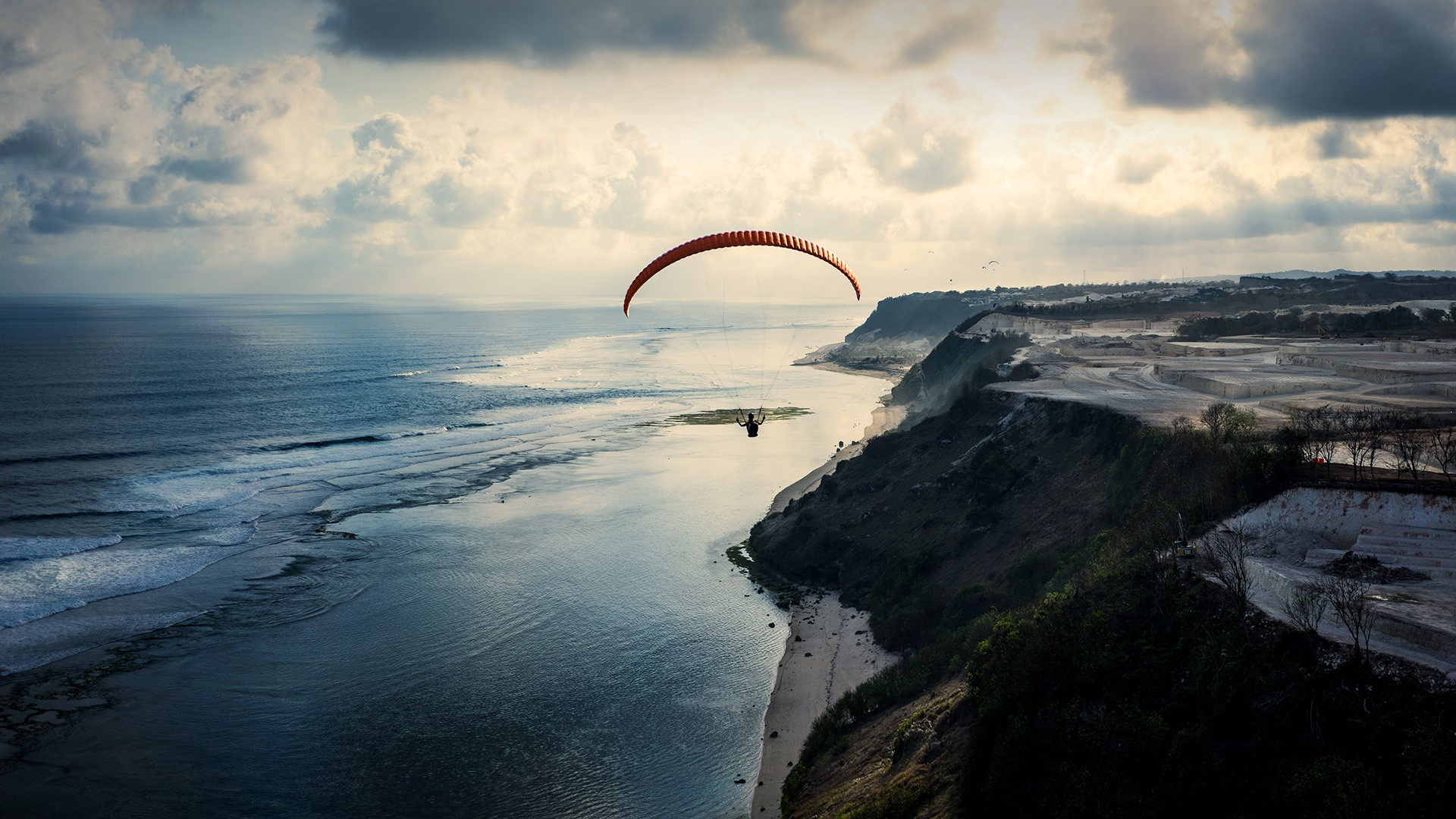 Landscape Coast Sky Sea Cliff Bali Indonesia Paragliding 1920x1080