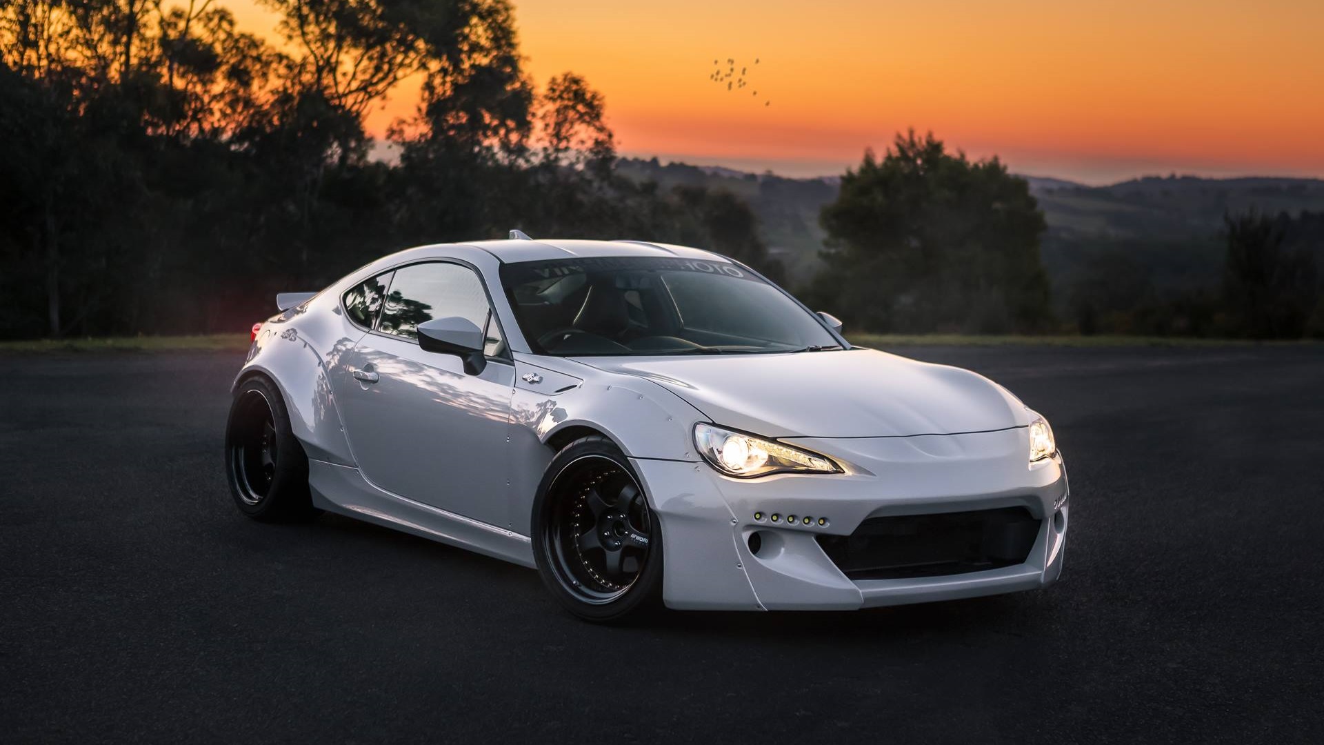 Toyota GT 86 JDM Japanese Cars Toyota Tuning White Cars Rocket Bunny Front Angle View Toyobaru Color 1920x1080
