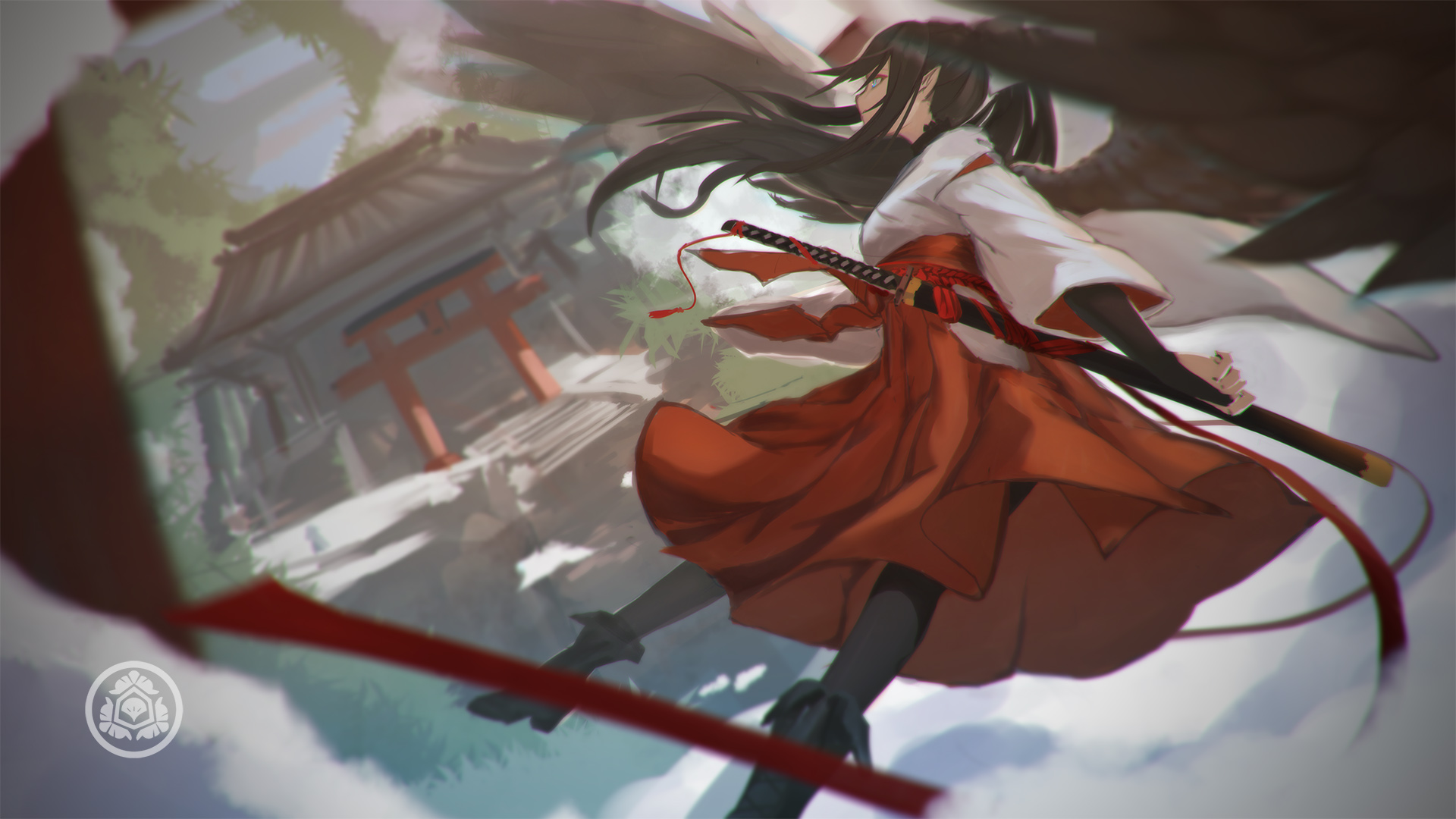 Wings Miko Outfit Sword 1920x1080
