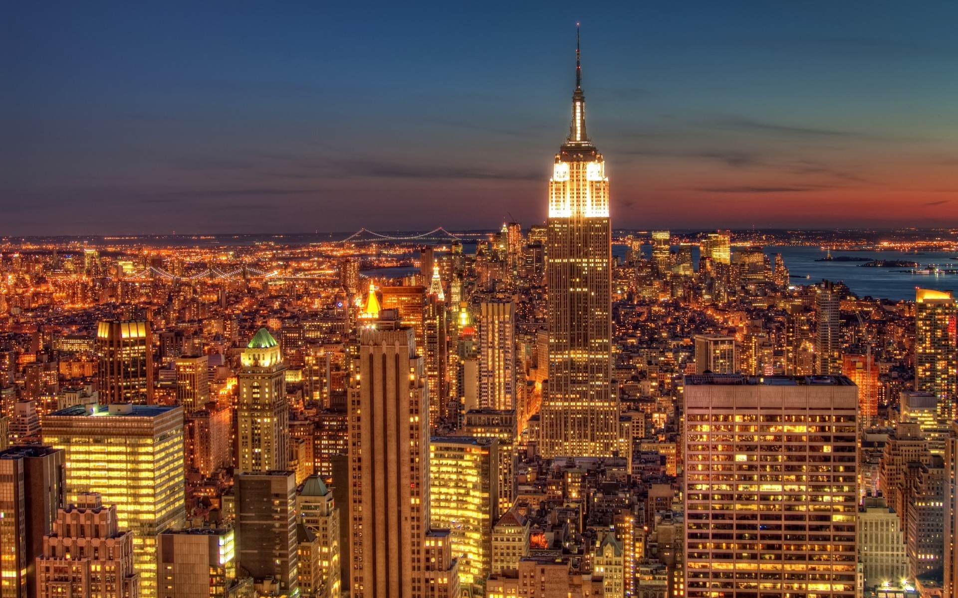 City Cityscape New York City USA Empire State Building Night Lights 1920x1200