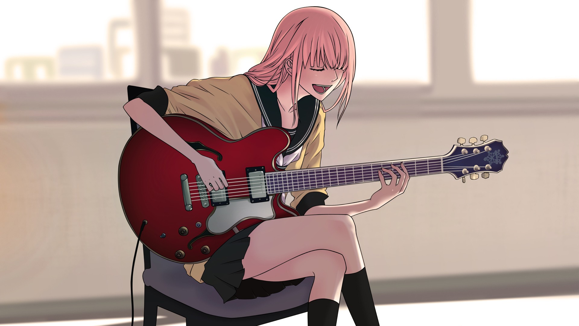 Vocaloid Music Megurine Luka Anime Girls Guitar Anime 1920x1080