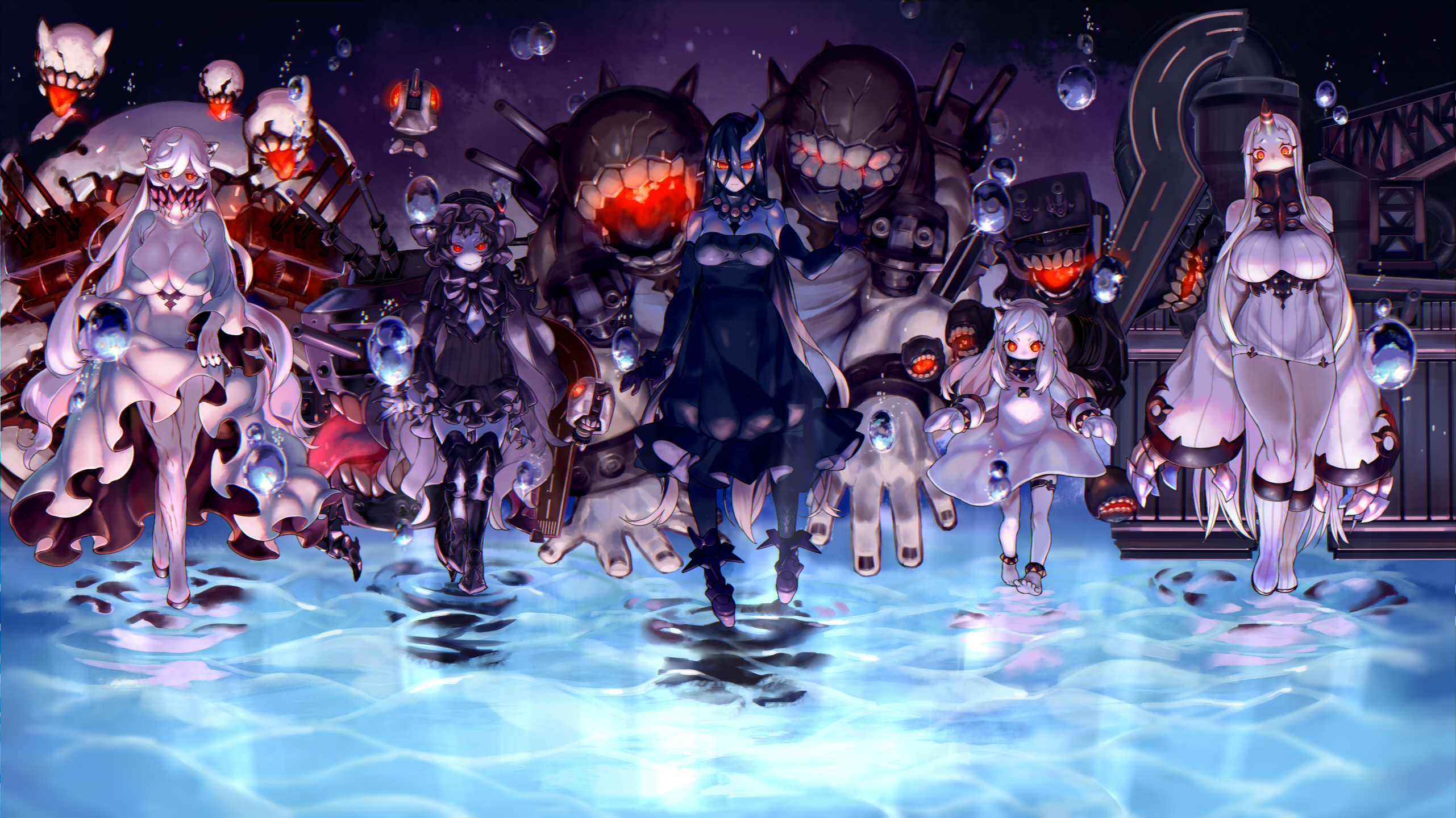 Kantai Collection Northern Ocean Hime Seaport Hime KanColle Isolated Island Oni Midway Hime Battlesh 2562x1440