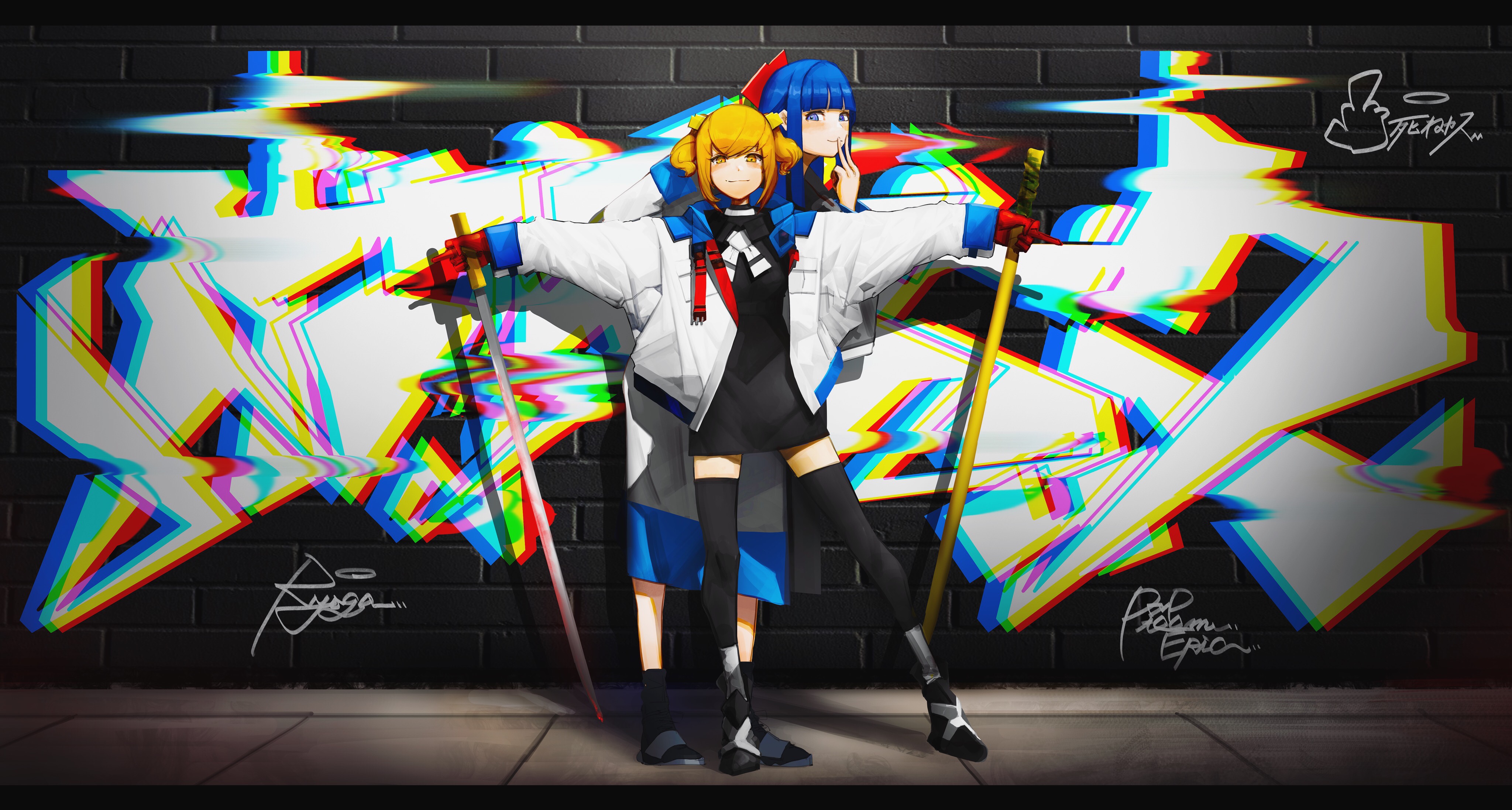 Pop Team Epic Poputepipikku Anime Girls Popuko Pipimi Graffiti 4096x2194