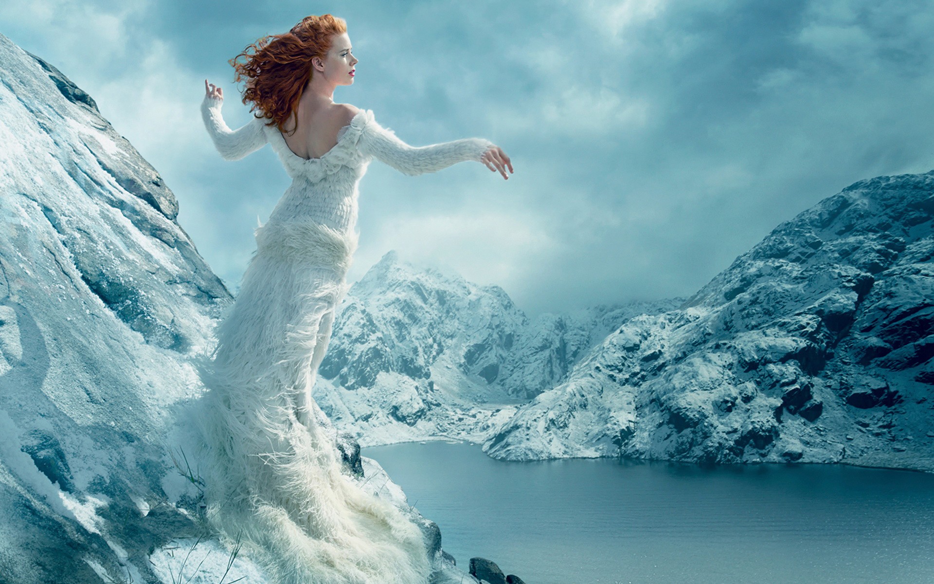 Amy Adams Celebrity Actress Women Redhead Photomontage Bare Shoulders White Dress Long Hair Windy Co 1920x1200