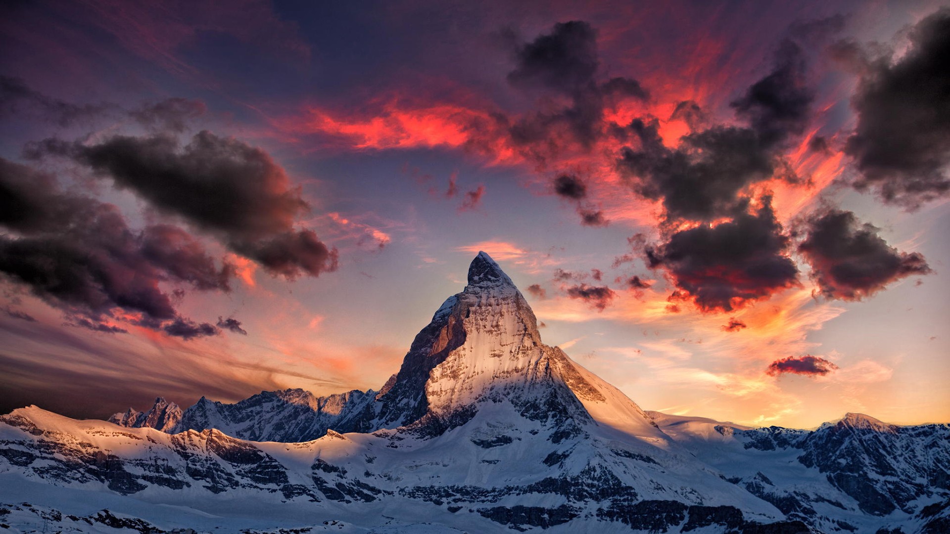 Nature Mountains Alps Matterhorn Sky Sunlight Snow 1920x1080