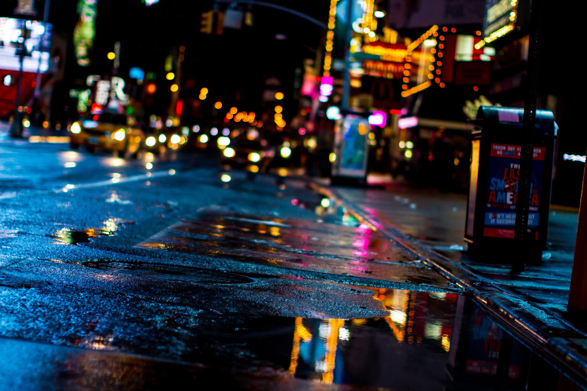 City Lights Wet Street Water City Road Night 2048x1365