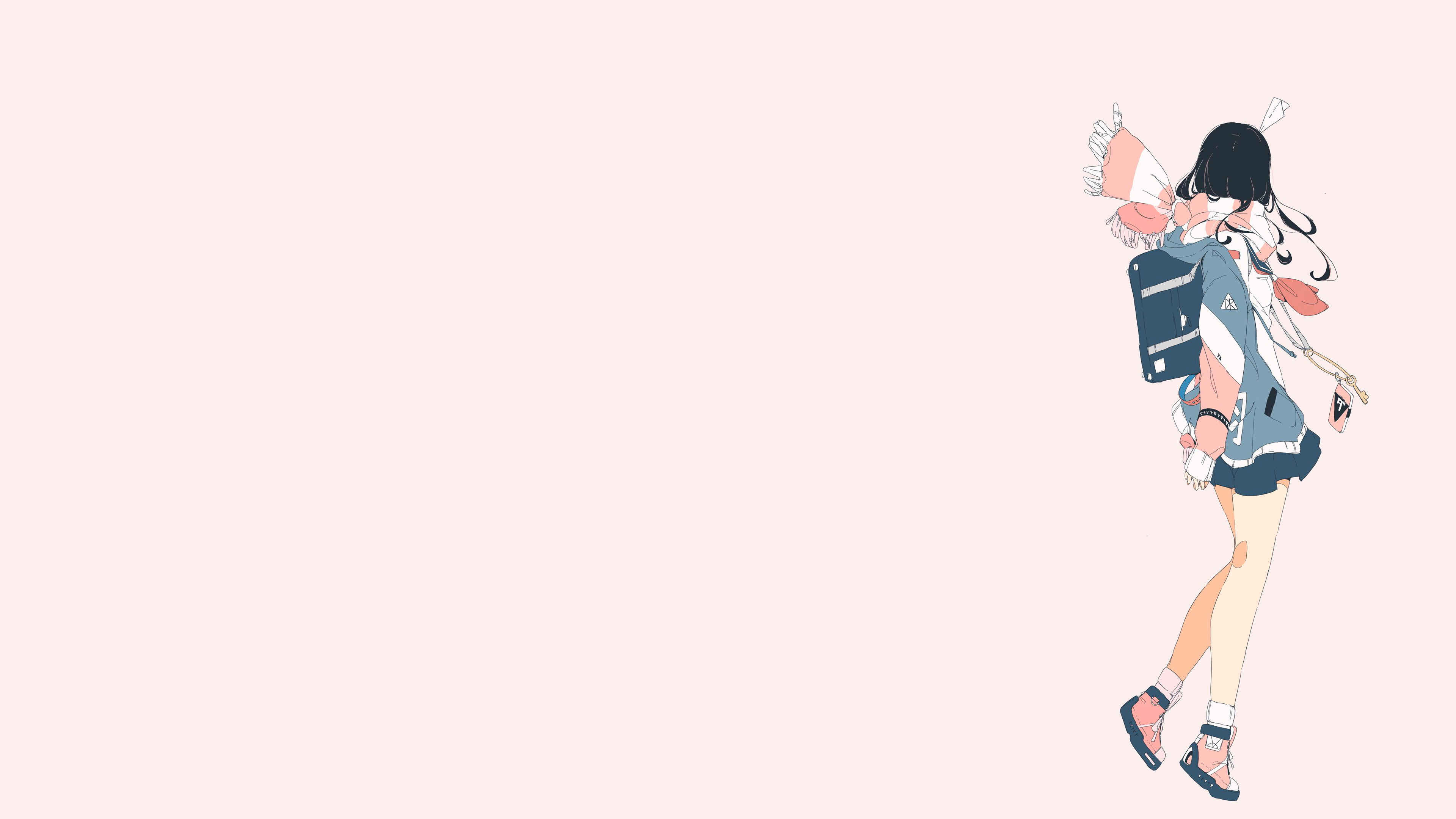 Anime Anime Girls Pink Background Streetwear School Uniform Original Characters 3840x2160