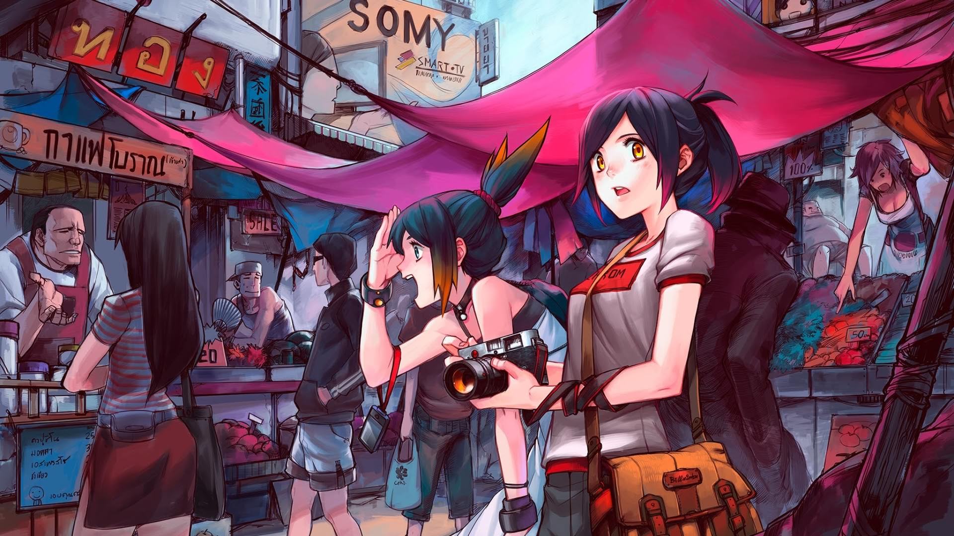 Anime Anime Girls Camera Markets 1920x1080